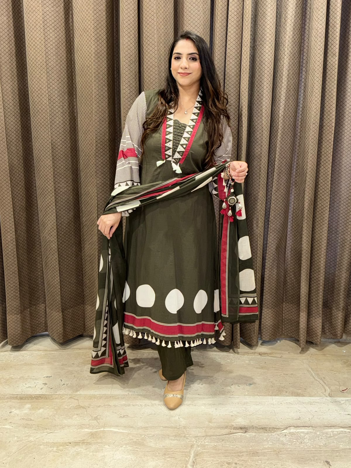 Designer Green suit set with pants & Rakhi