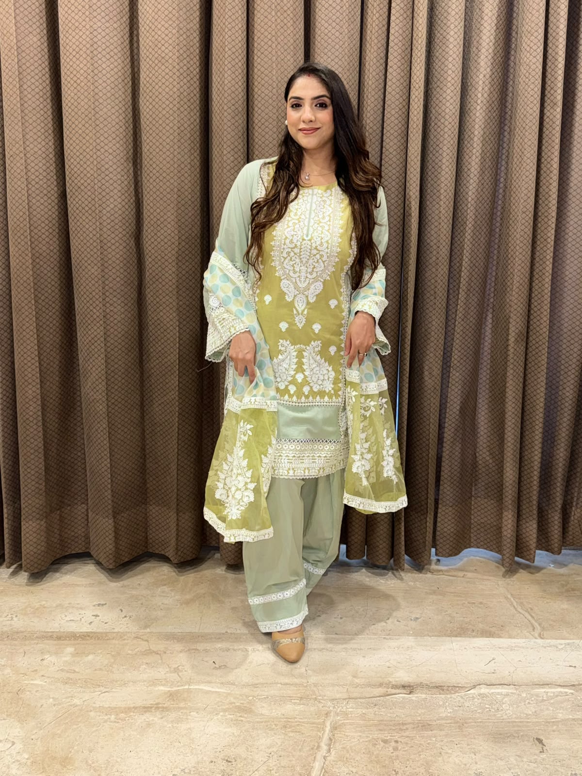 Designer Green Farshi suit & pearl handwork
