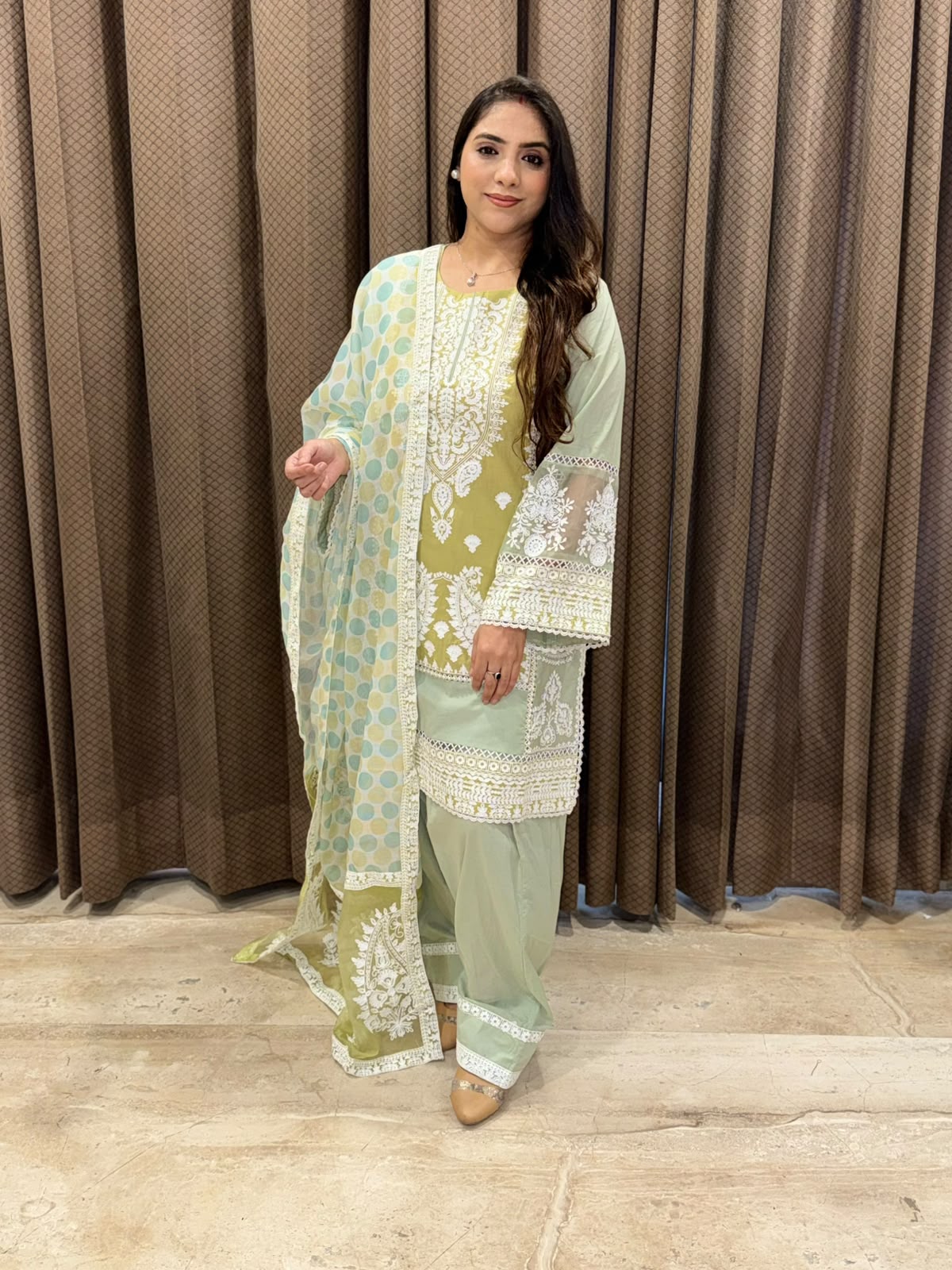 Designer Green Farshi suit & pearl handwork