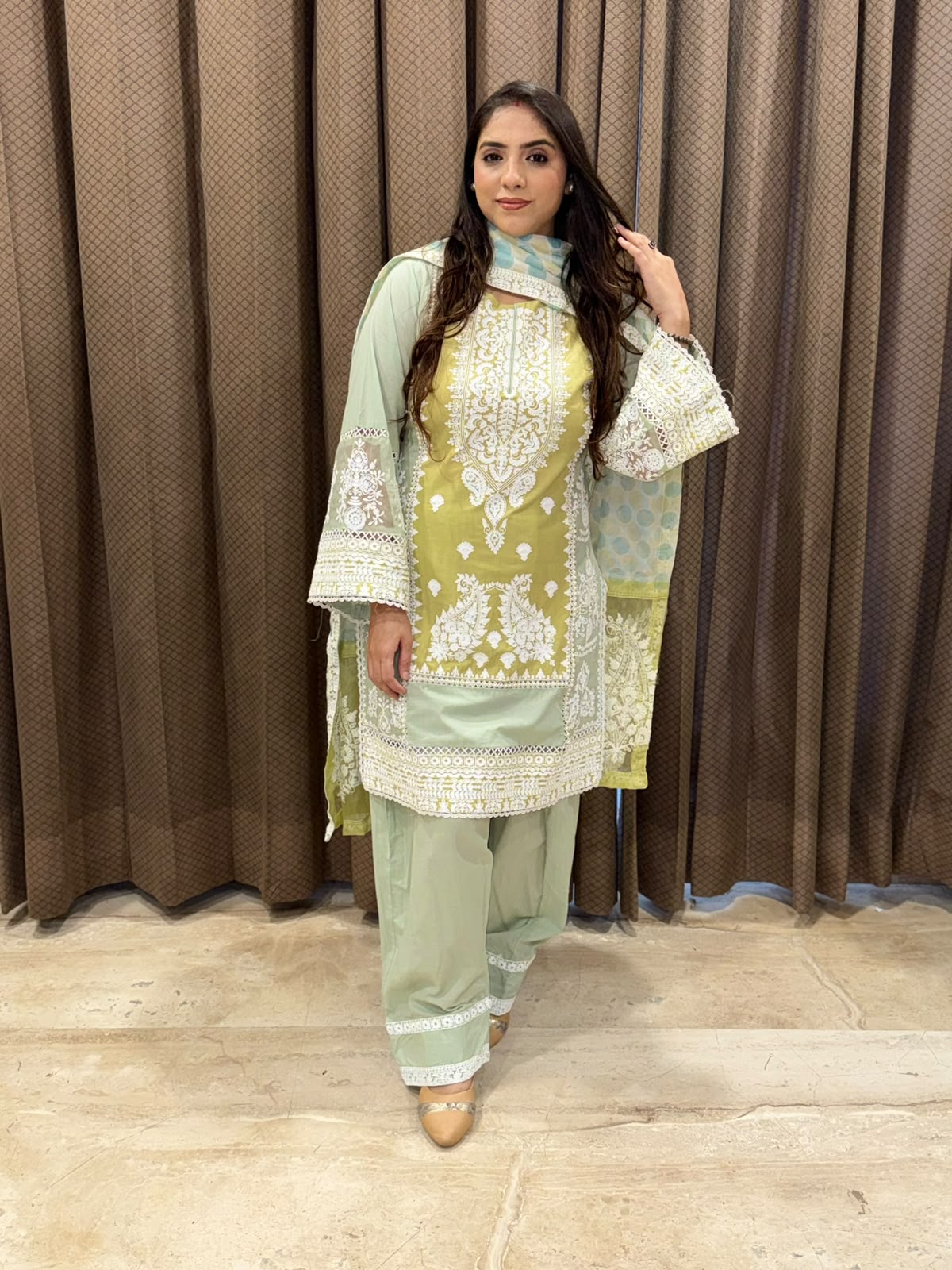 Designer Green Farshi suit & pearl handwork