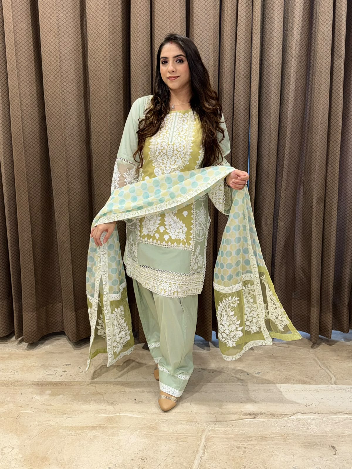 Designer Green Farshi suit & pearl handwork