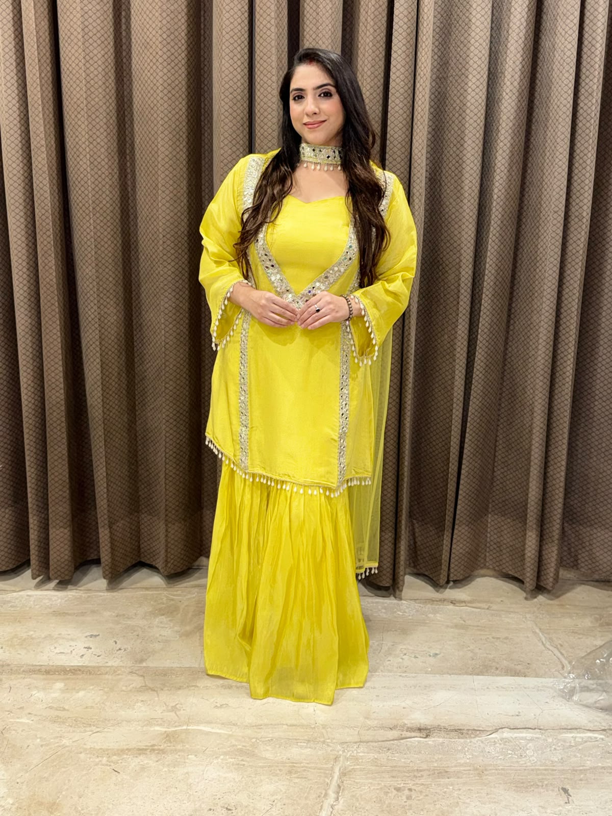 Yellow Garara set with mirror handwork and designer dupatta