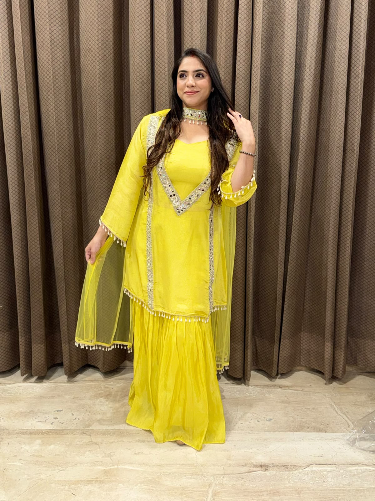 Yellow Garara set with mirror handwork and designer dupatta