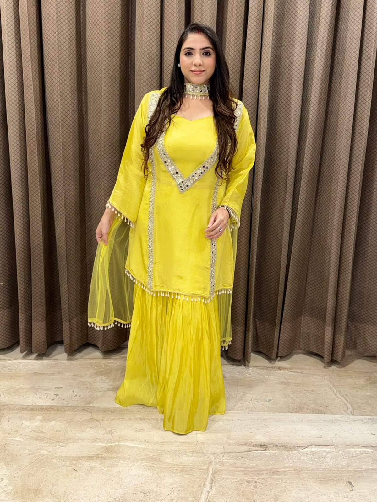 Yellow Garara set with mirror handwork and designer dupatta