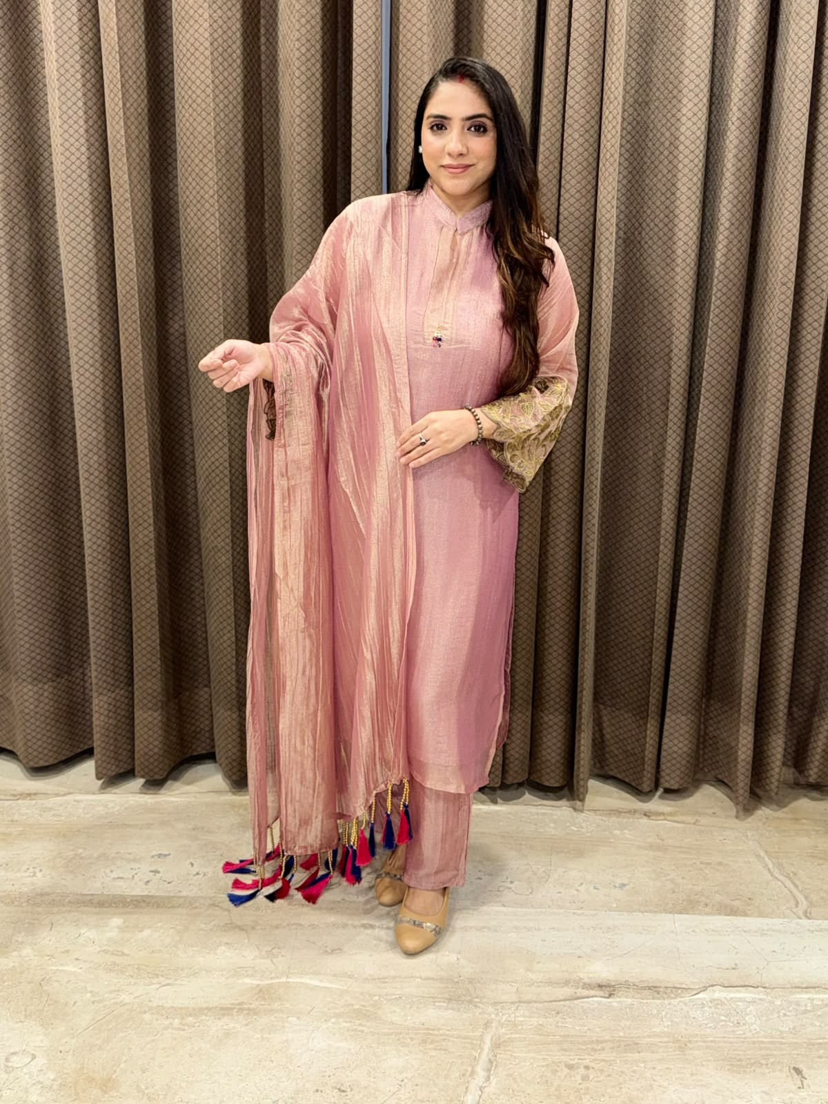 Pink Straight suit with handwork & designer dupatta