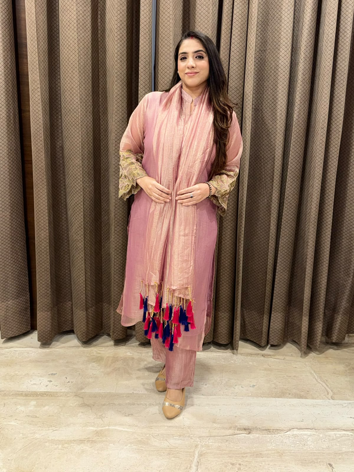 Pink Straight suit with handwork & designer dupatta