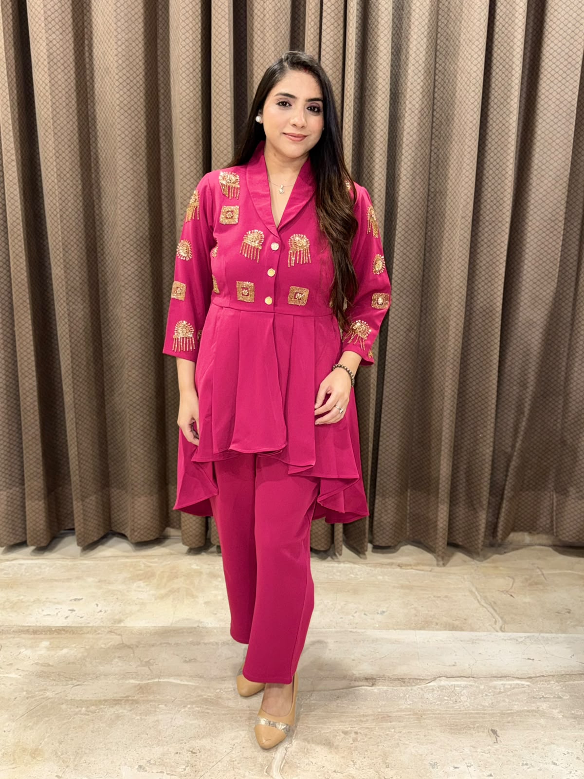 Pink Designer Co-ord set with handwork