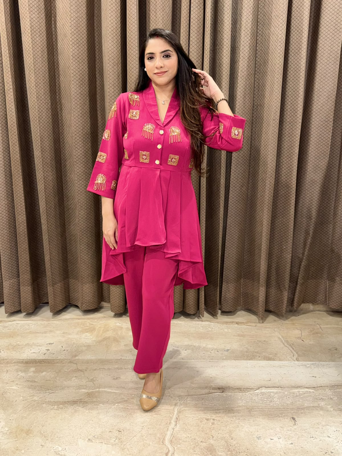 Pink Designer Co-ord set with handwork