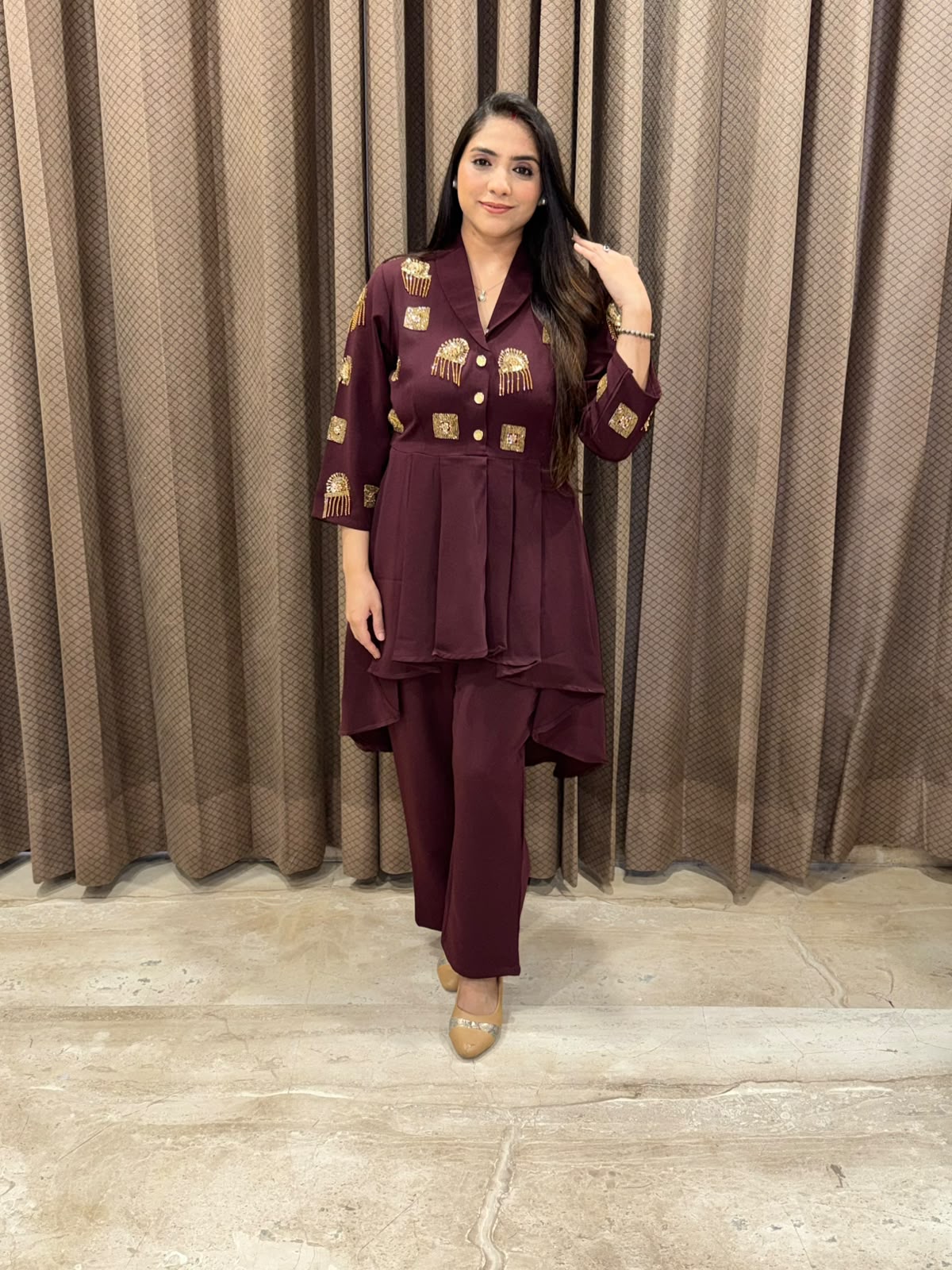 Wine Designer Co-ord set with handwork