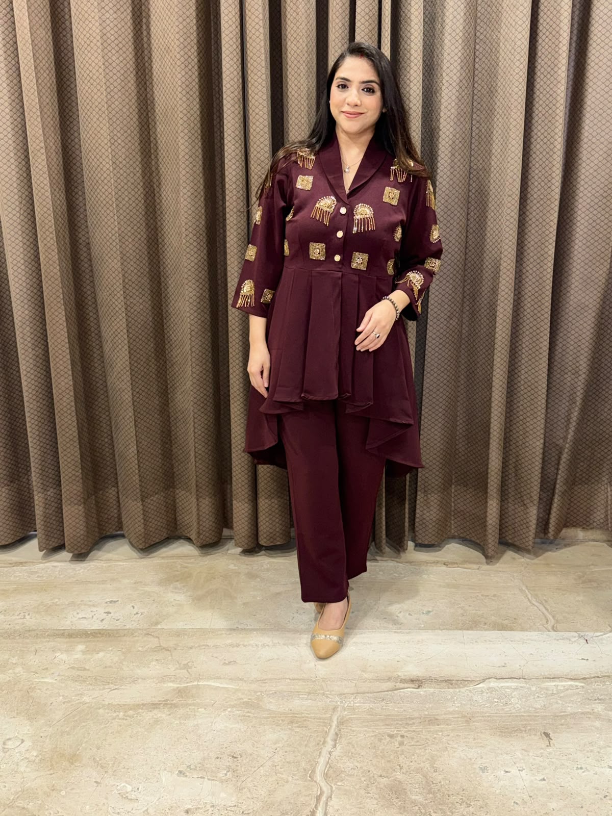 Wine Designer Co-ord set with handwork