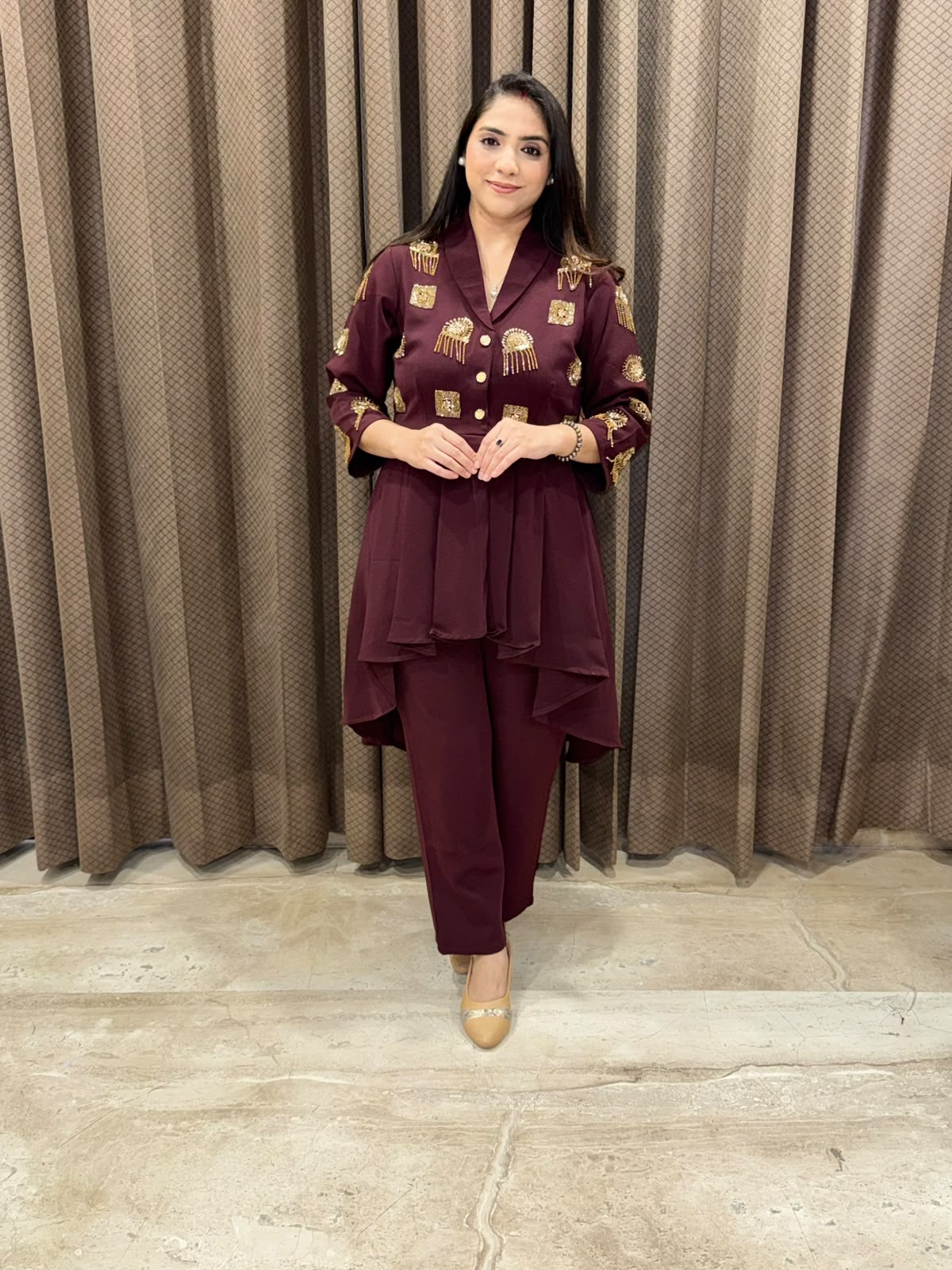 Wine Designer Co-ord set with handwork