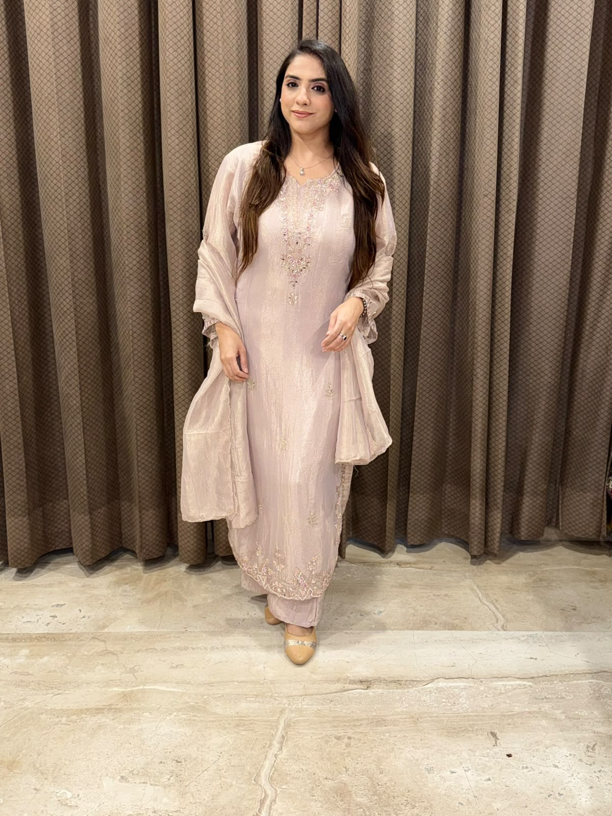 Designer Lilac Pakistani suit with designer handwork
