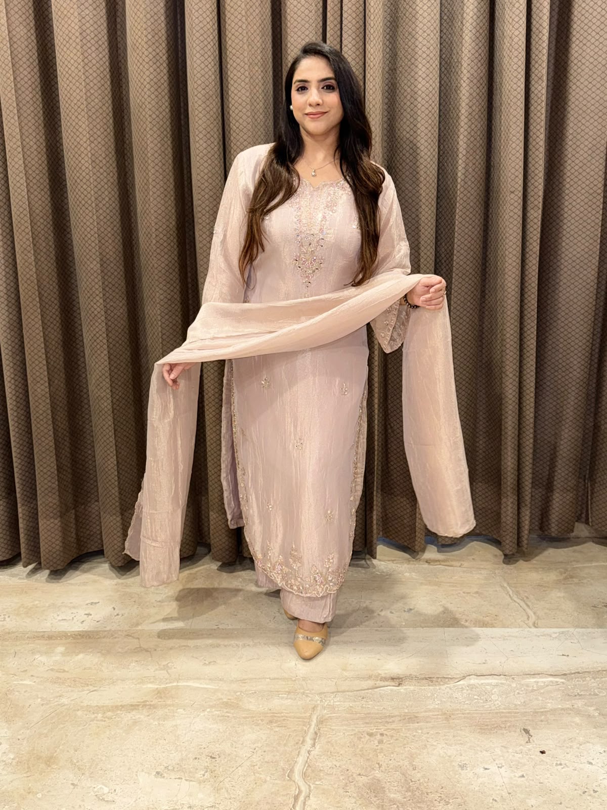 Designer Lilac Pakistani suit with designer handwork