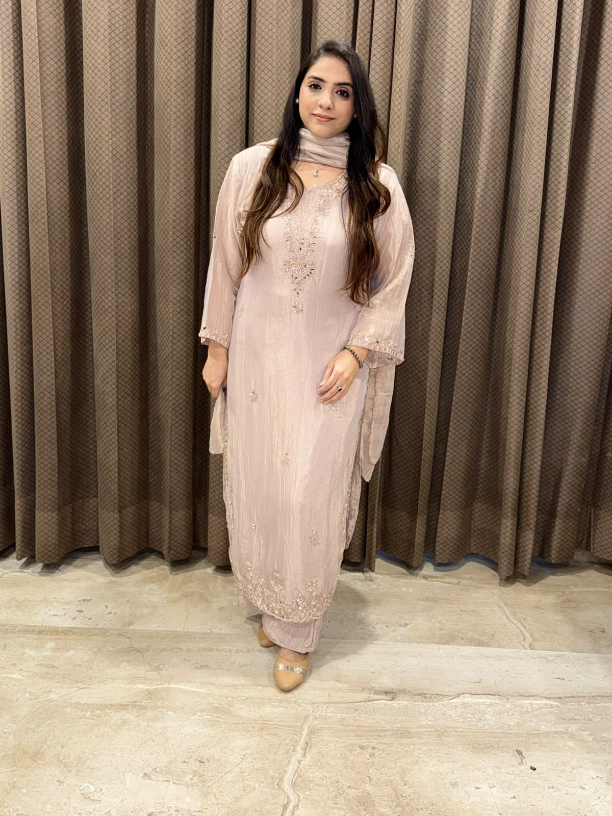 Designer Lilac Pakistani suit with designer handwork