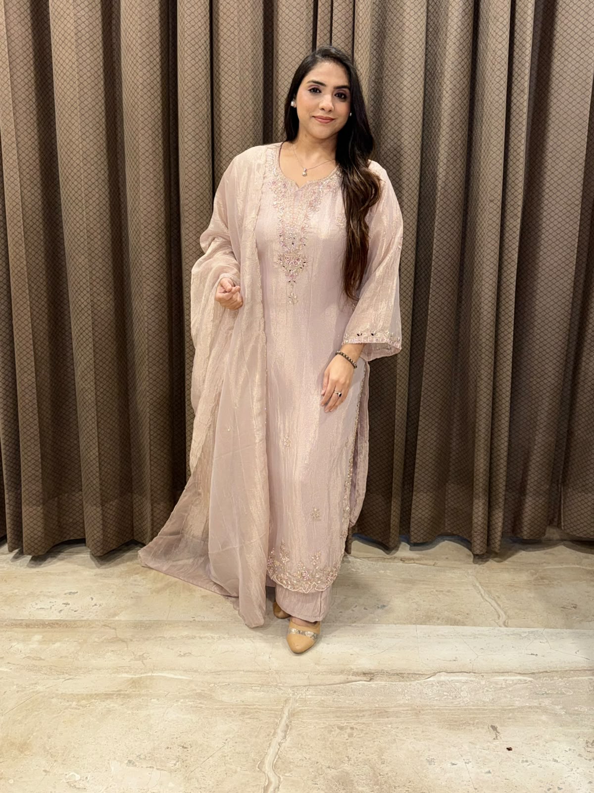 Designer Lilac Pakistani suit with designer handwork