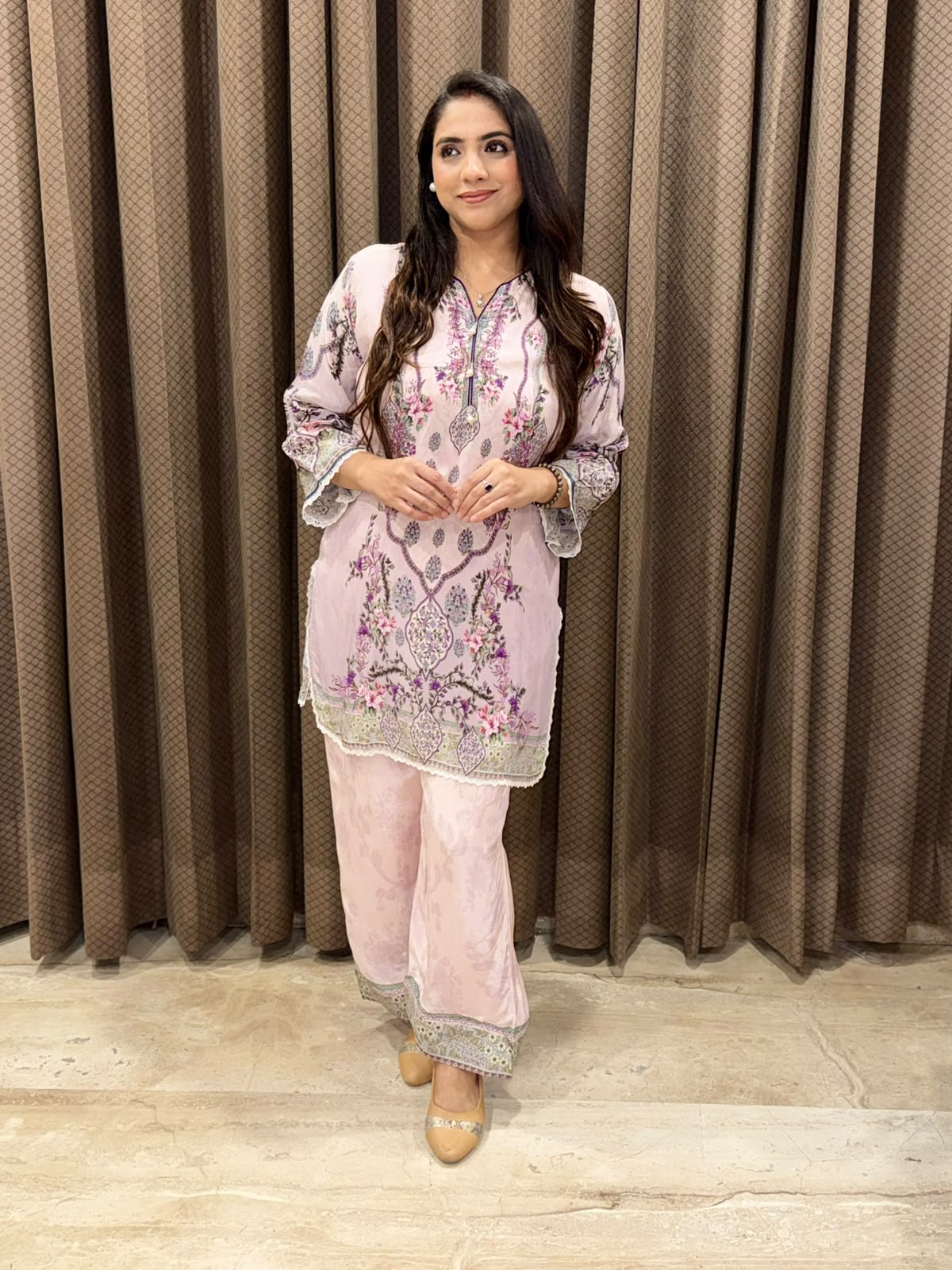 Pink Comfortable Digital Co-ord set with tassels