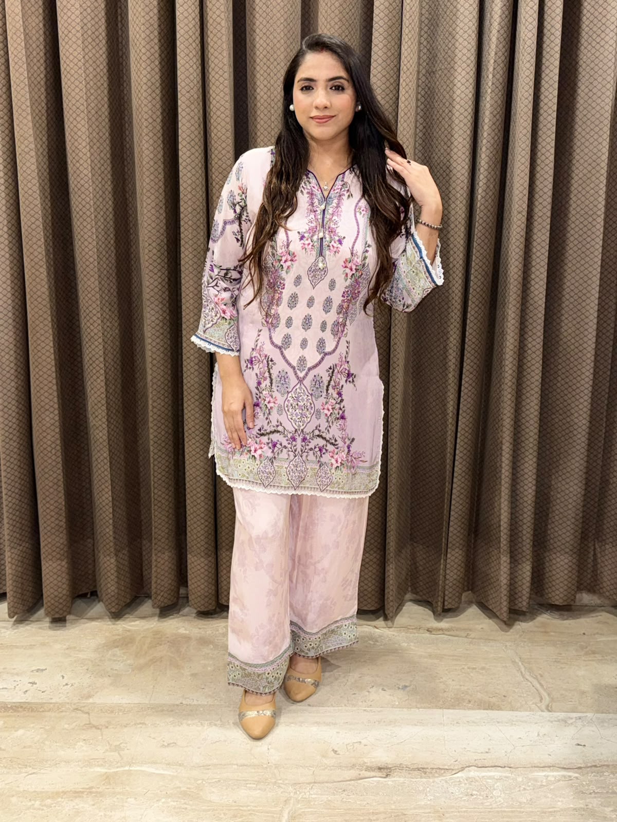 Pink Comfortable Digital Co-ord set with tassels