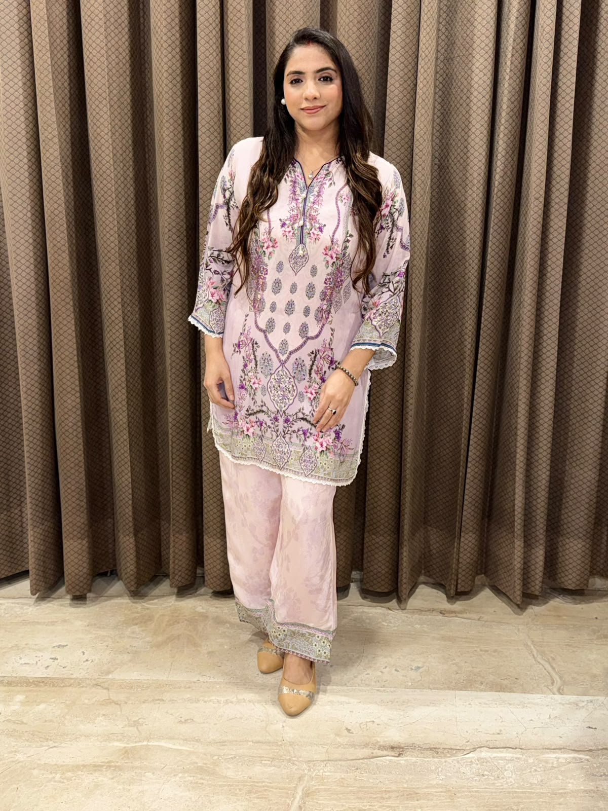 Pink Comfortable Digital Co-ord set with tassels