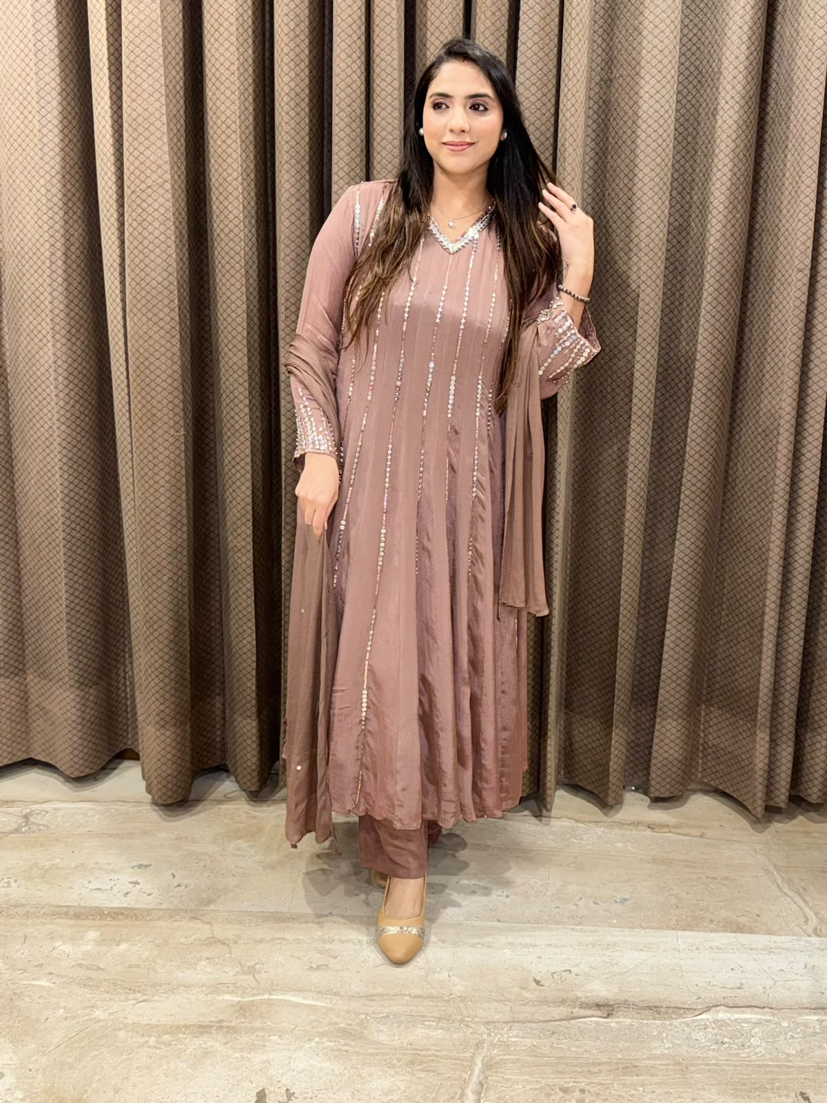 Mauve Designer Anarkali suit with fully handwork