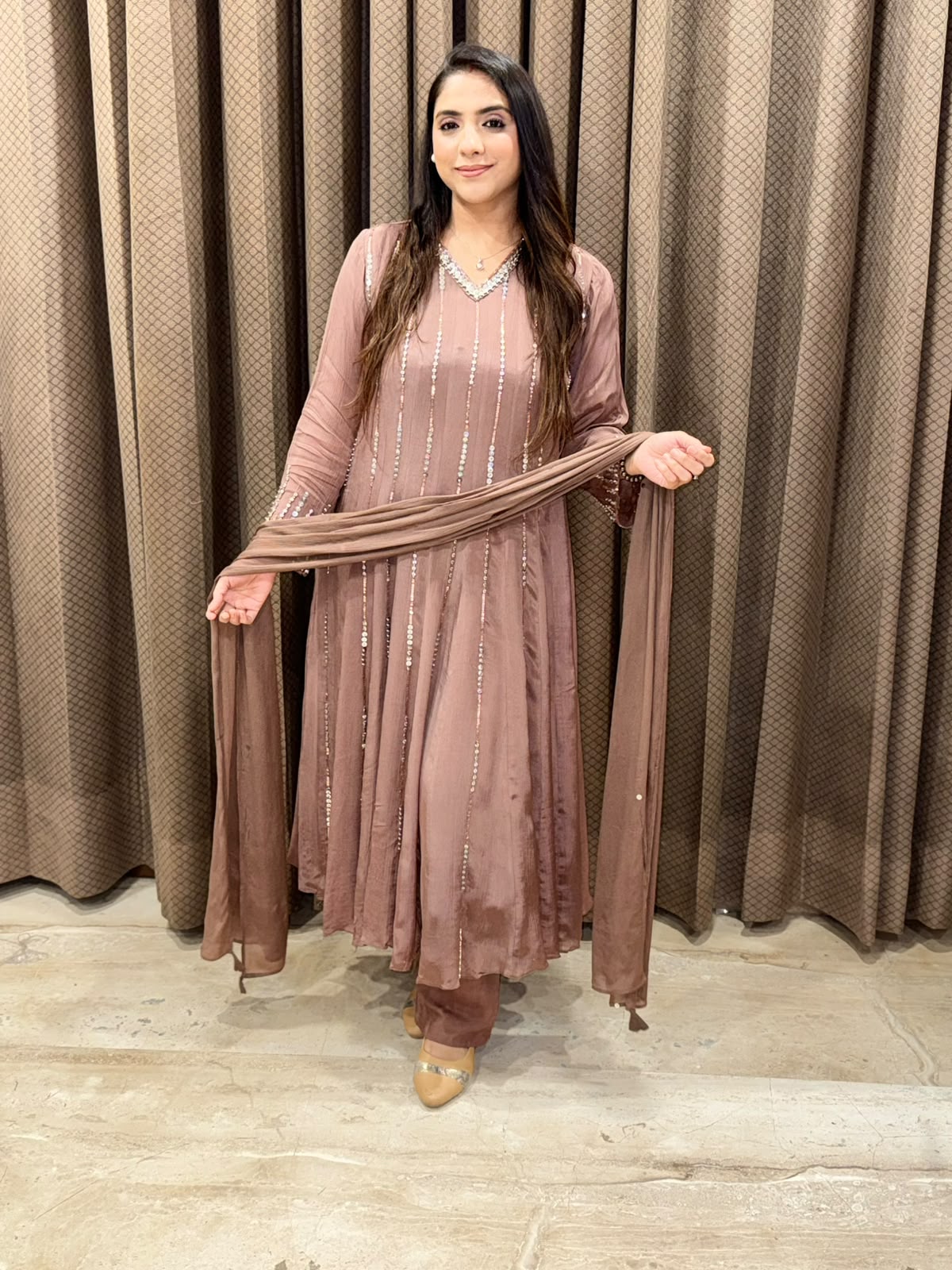 Mauve Designer Anarkali suit with fully handwork