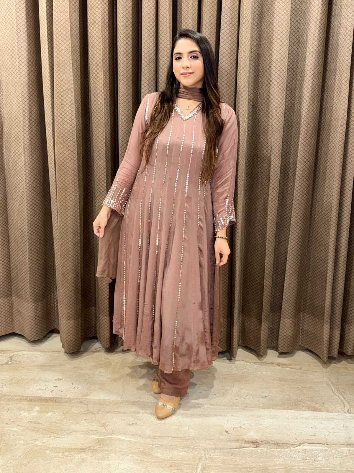 Mauve Designer Anarkali suit with fully handwork