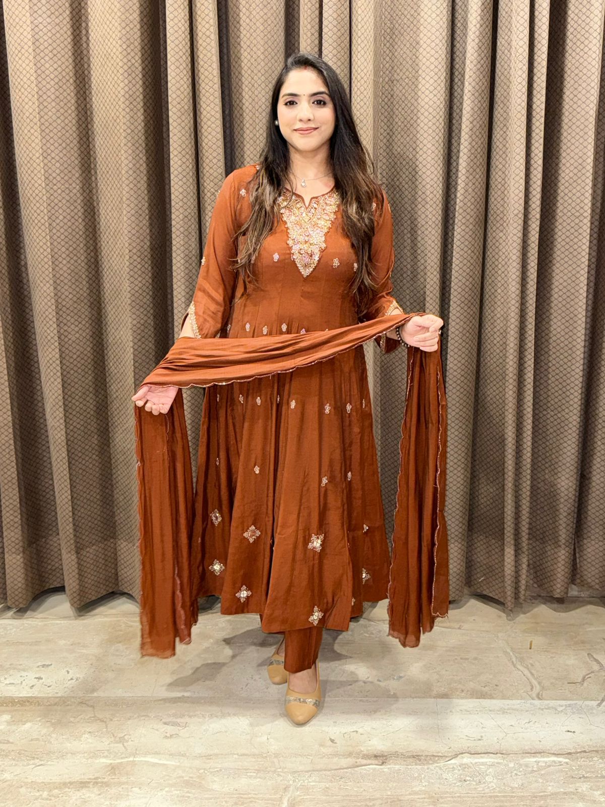 Brown Designer Anarkali suit with fully handwork