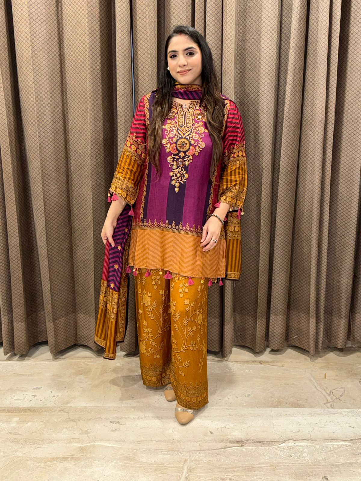 Purple Digital Handwork Kurta set with dupatta