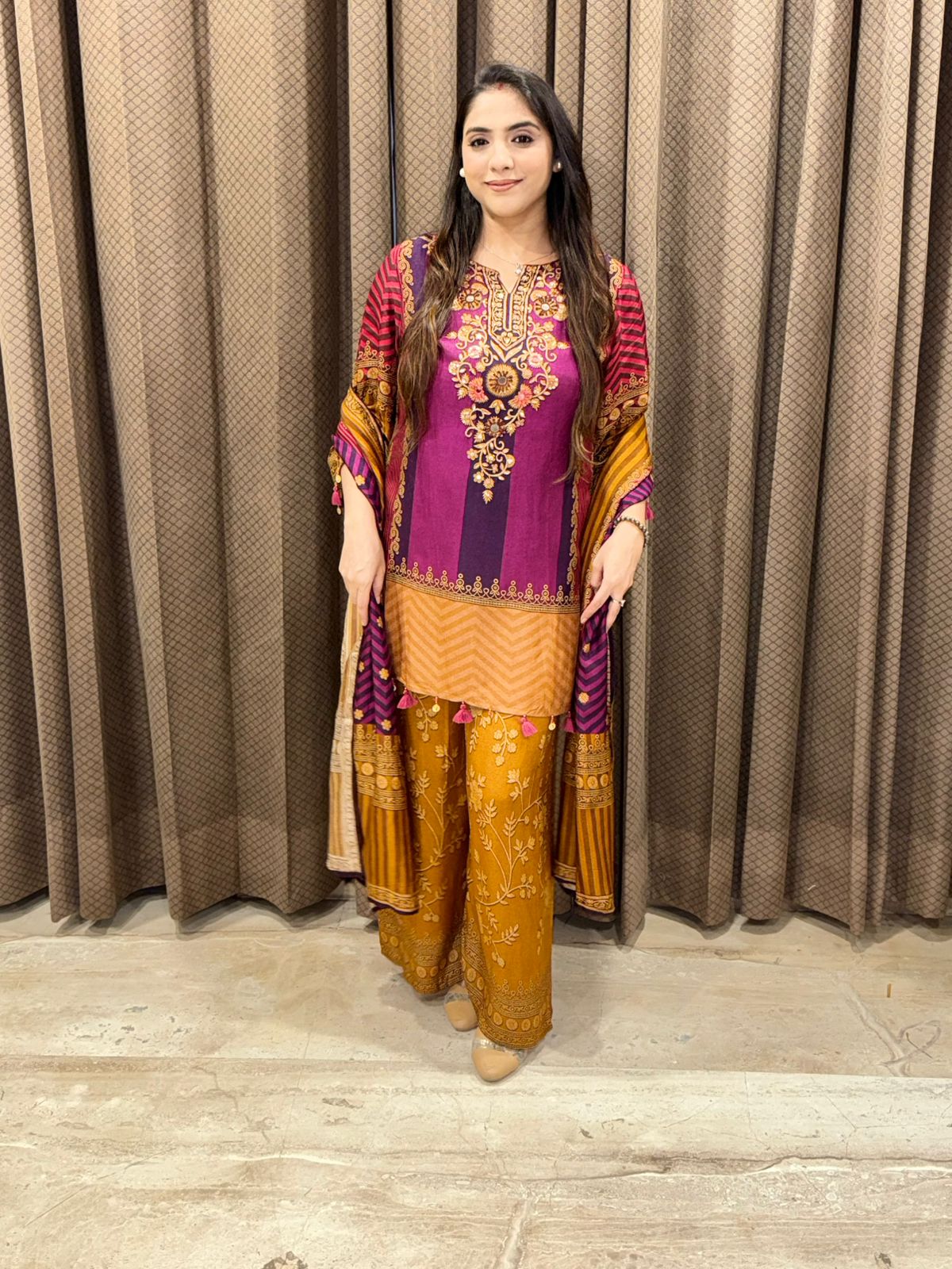 Purple Digital Handwork Kurta set with dupatta