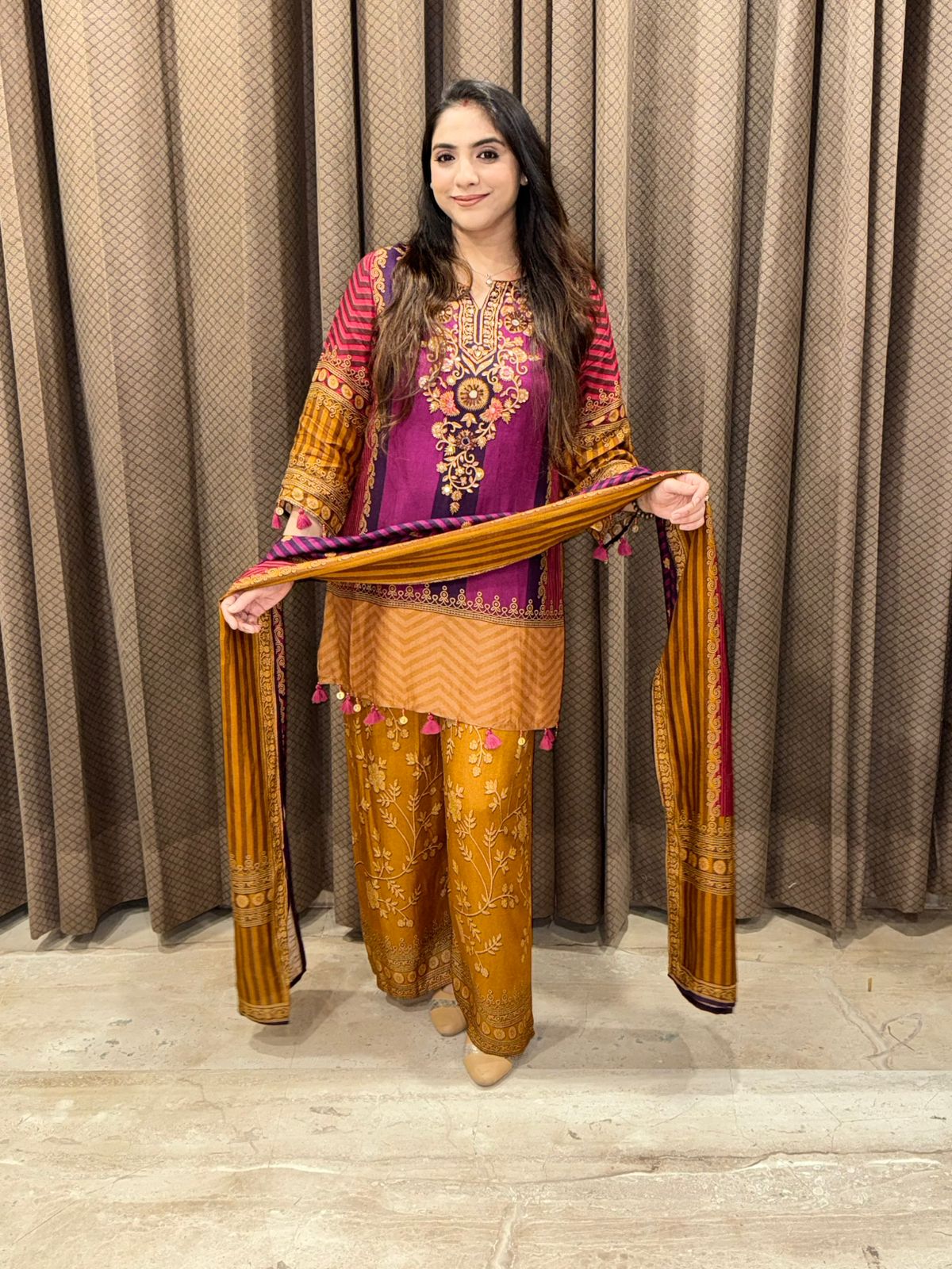 Purple Digital Handwork Kurta set with dupatta