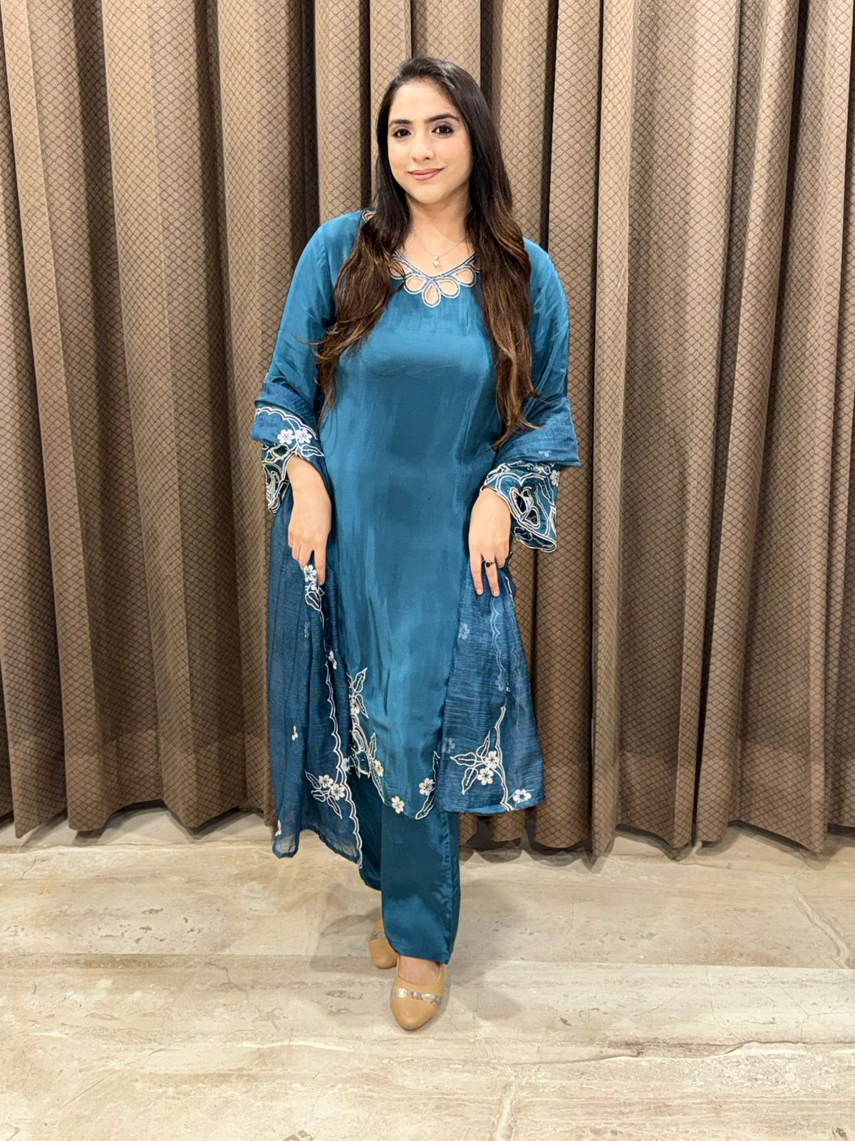 Blue designer Pakistani Cut work suit with Handwork & dupatta