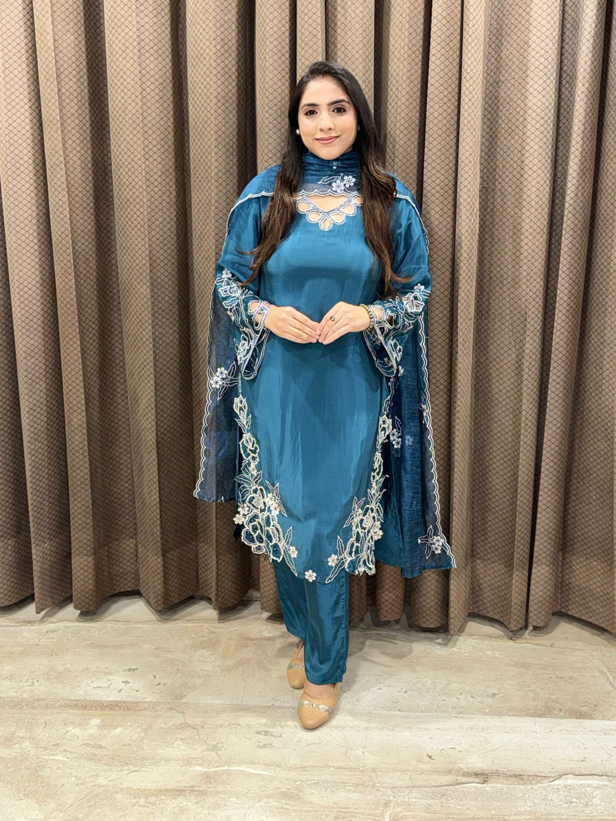 Blue designer Pakistani Cut work suit with Handwork & dupatta