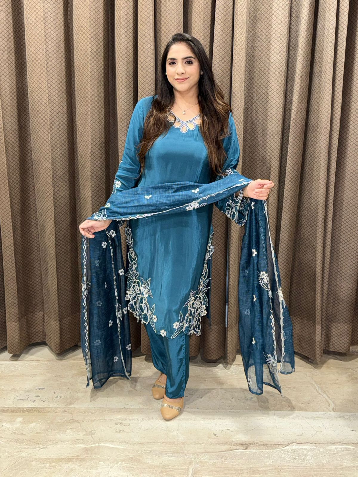 Blue designer Pakistani Cut work suit with Handwork & dupatta