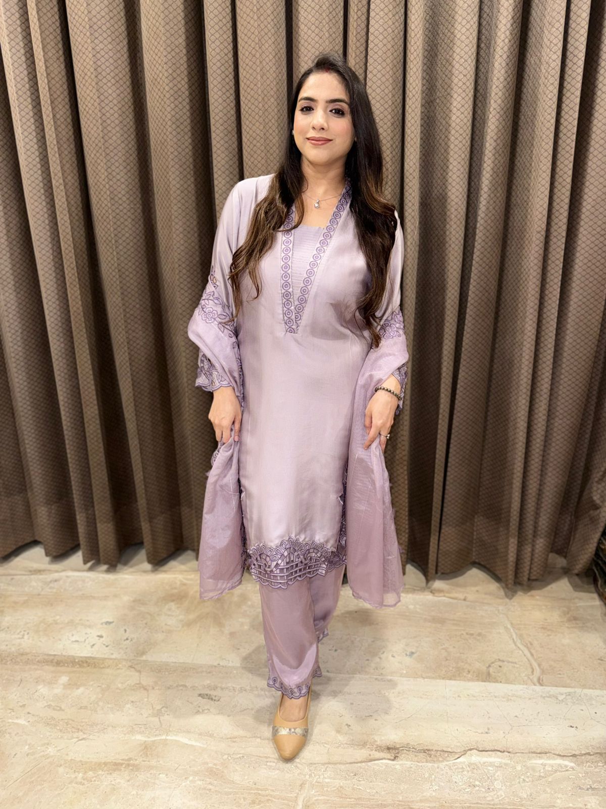 Lilac Designer pakistani Cutwork suit with dupatta & handwork