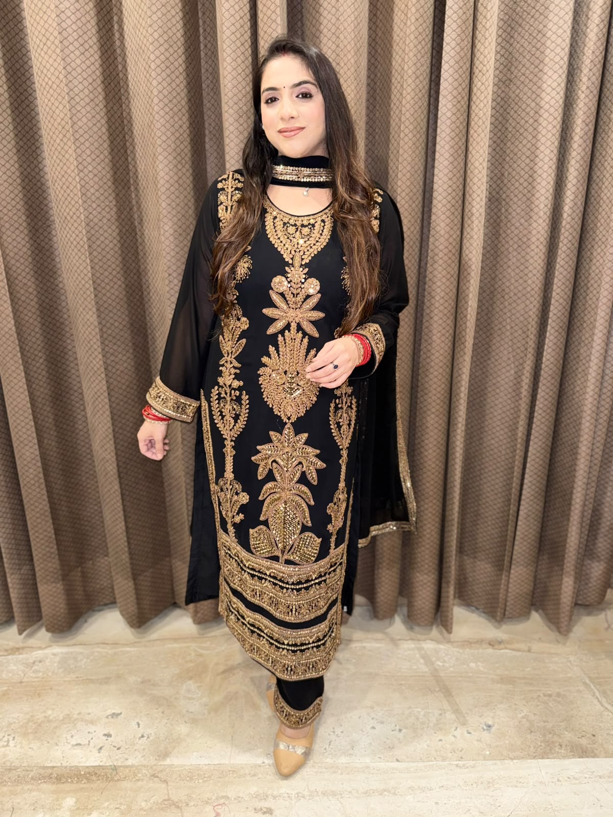 Black Designer Long Suit with dupatta & Cutdana handwork
