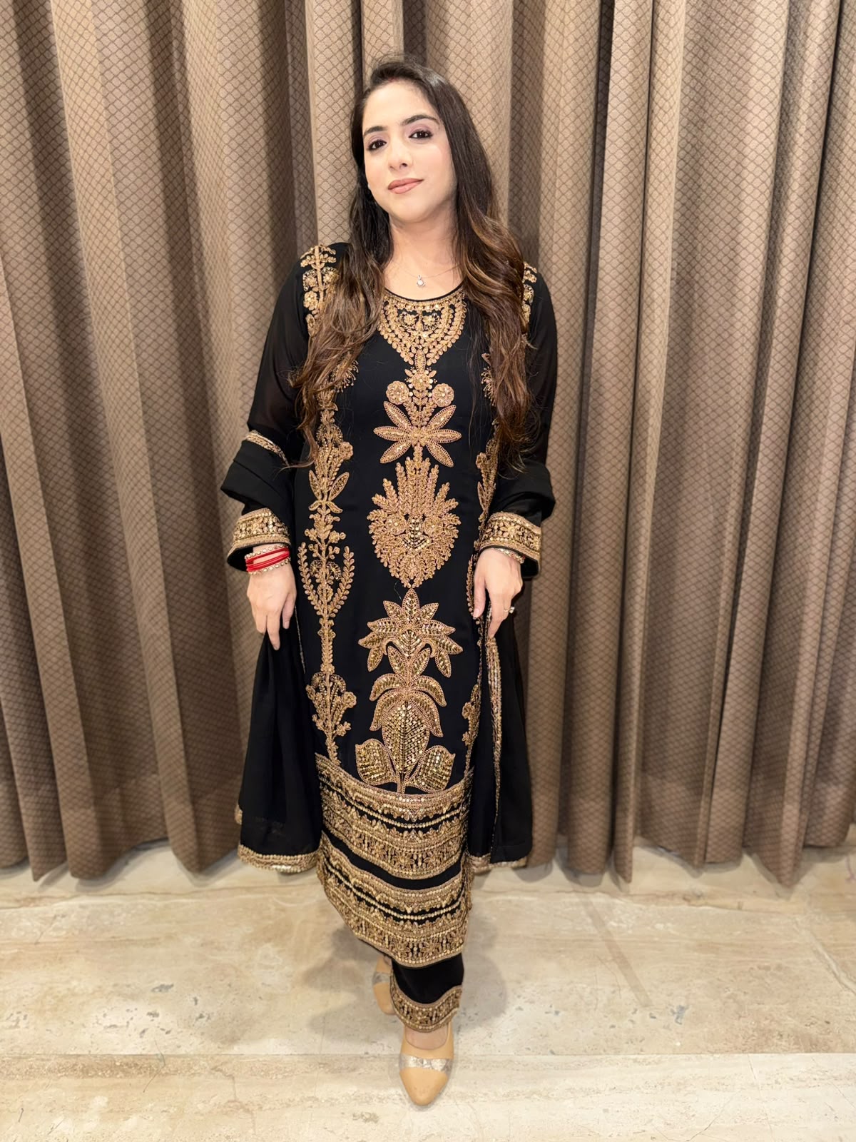 Black Designer Long Suit with dupatta & Cutdana handwork
