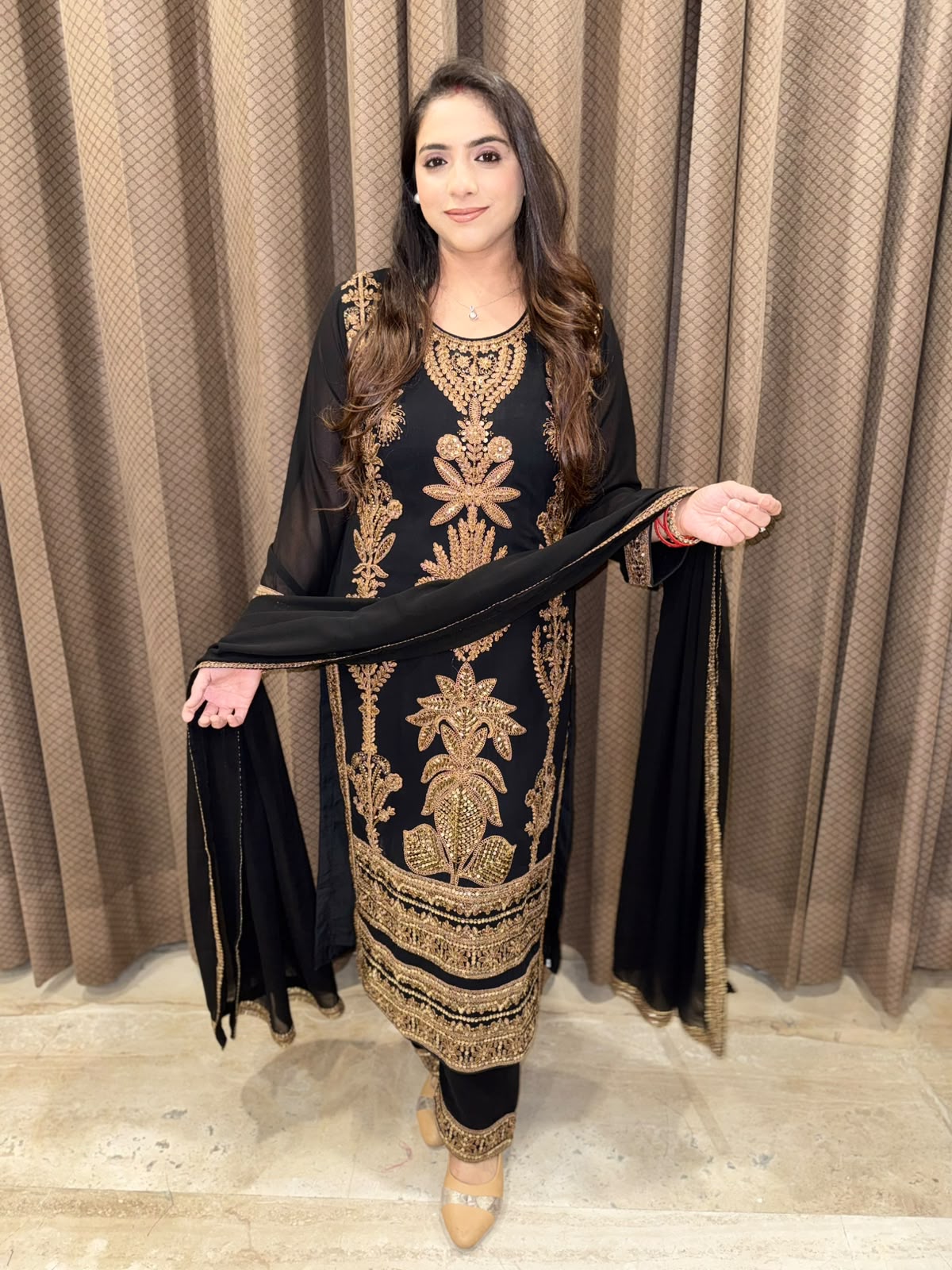Black Designer Long Suit with dupatta & Cutdana handwork