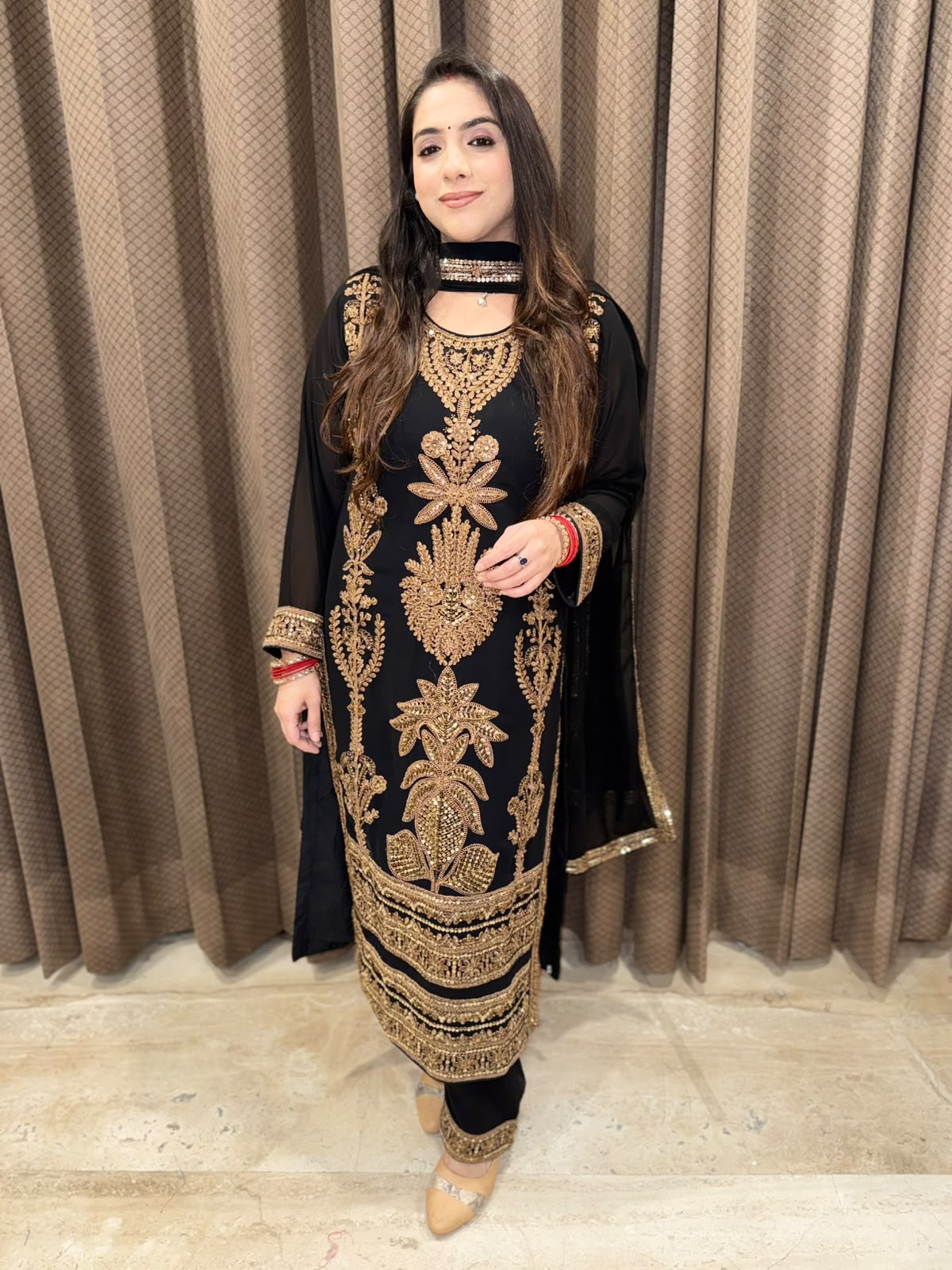 Black Designer Long Suit with dupatta & Cutdana handwork