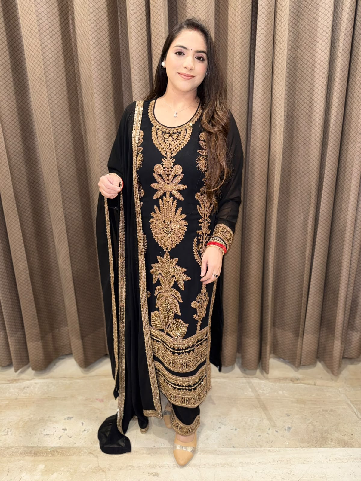 Black Designer Long Suit with dupatta & Cutdana handwork