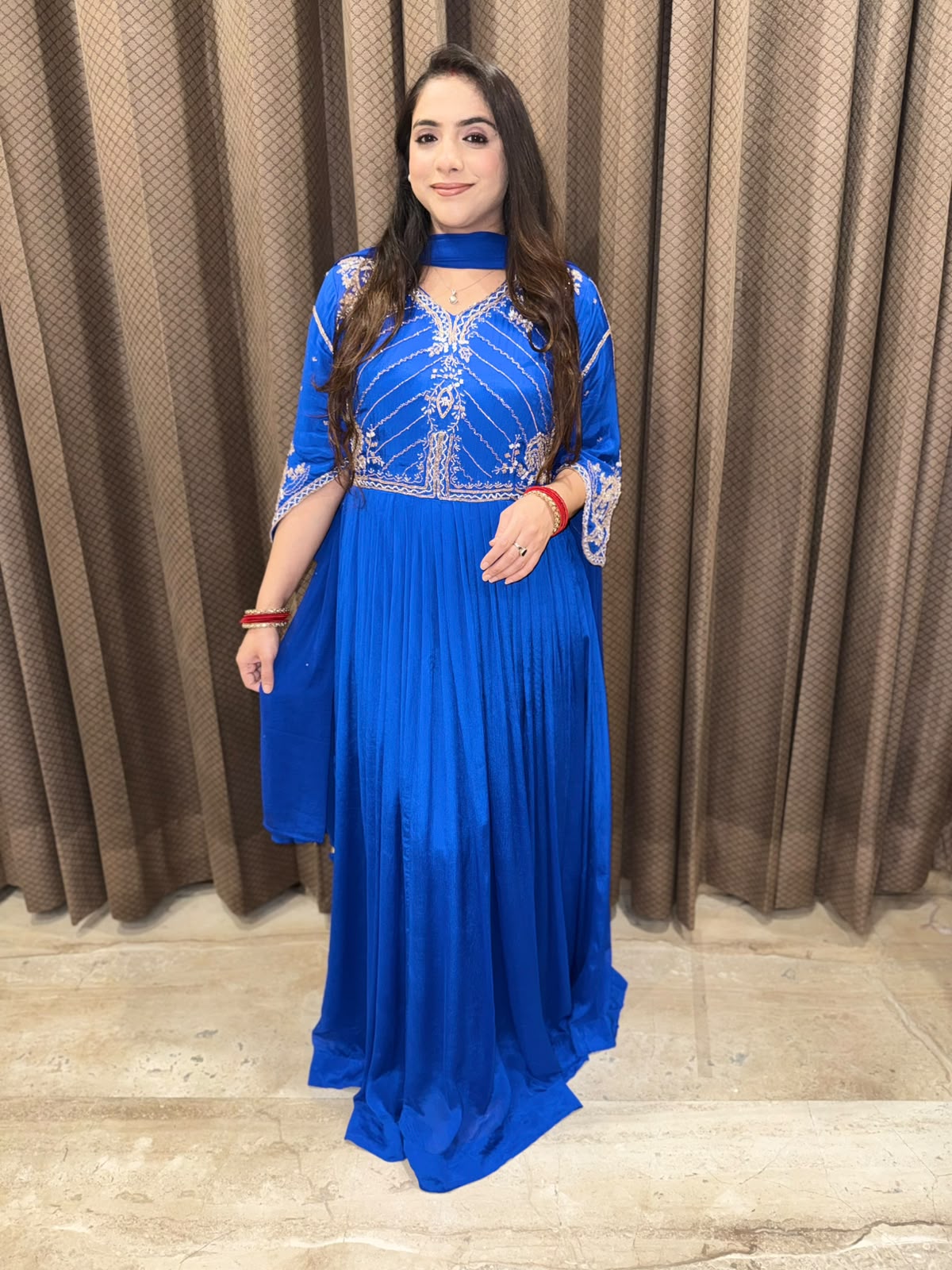 Designer Blue Anarkali with dupatta & handwork