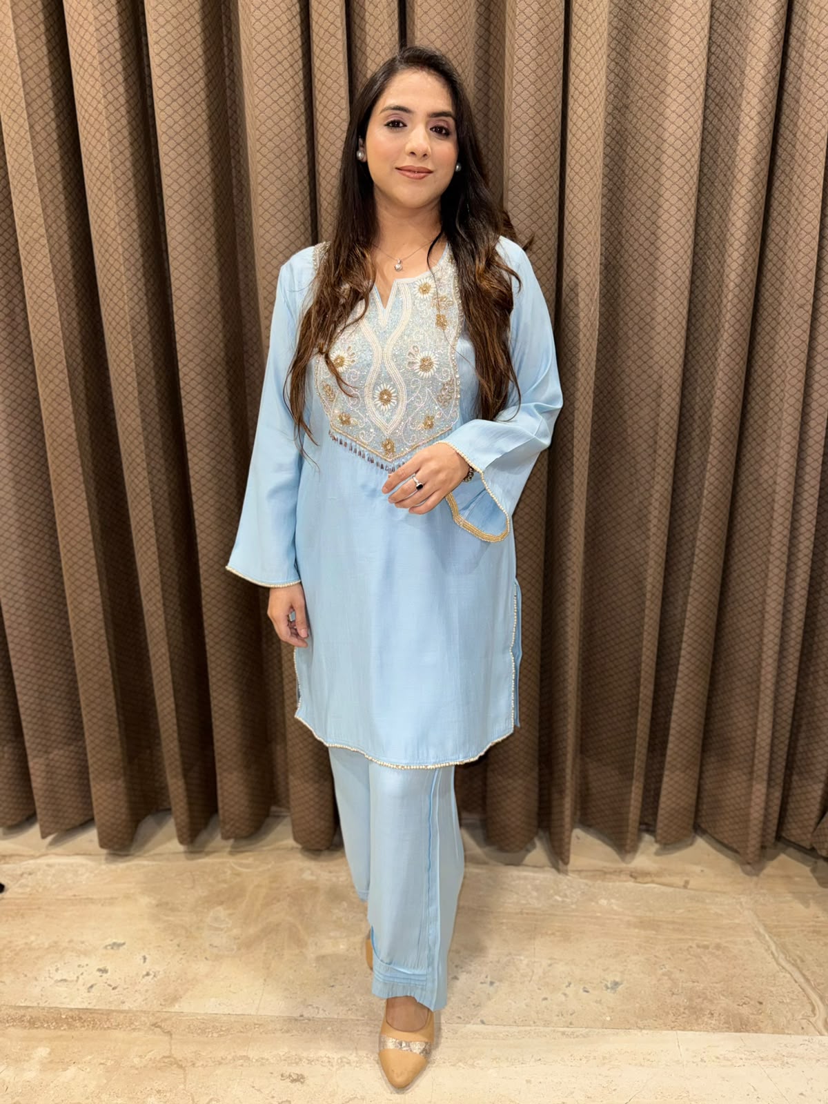 Exclusive Blue Co-ord set with handwork detailing