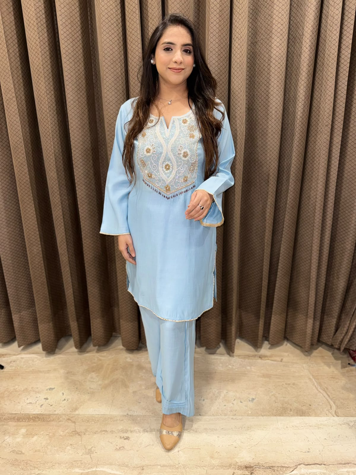 Exclusive Blue Co-ord set with handwork detailing