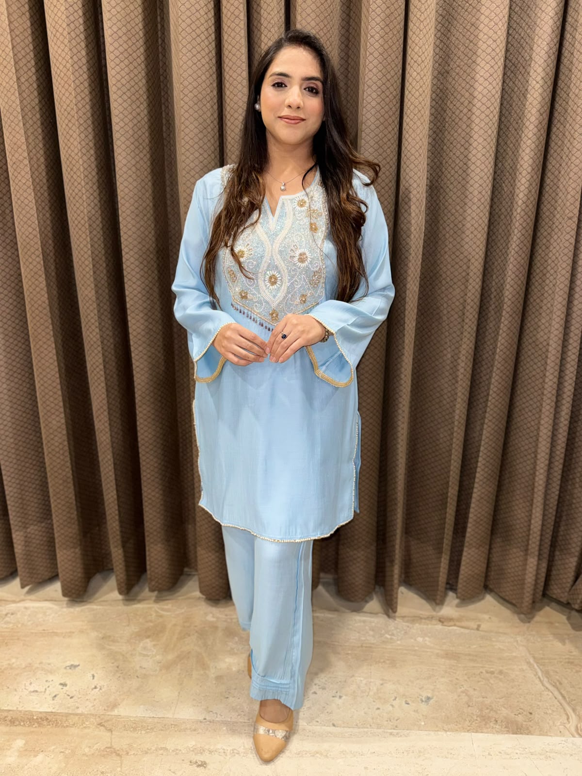 Exclusive Blue Co-ord set with handwork detailing