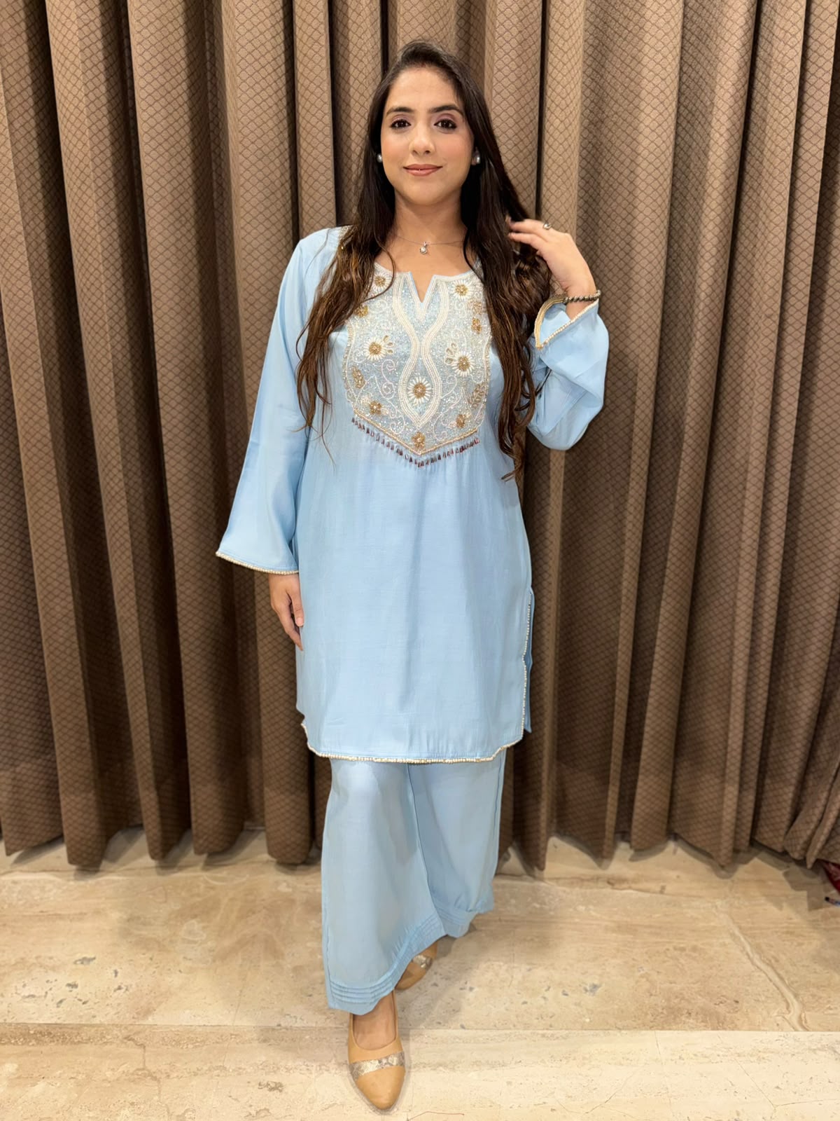 Exclusive Blue Co-ord set with handwork detailing
