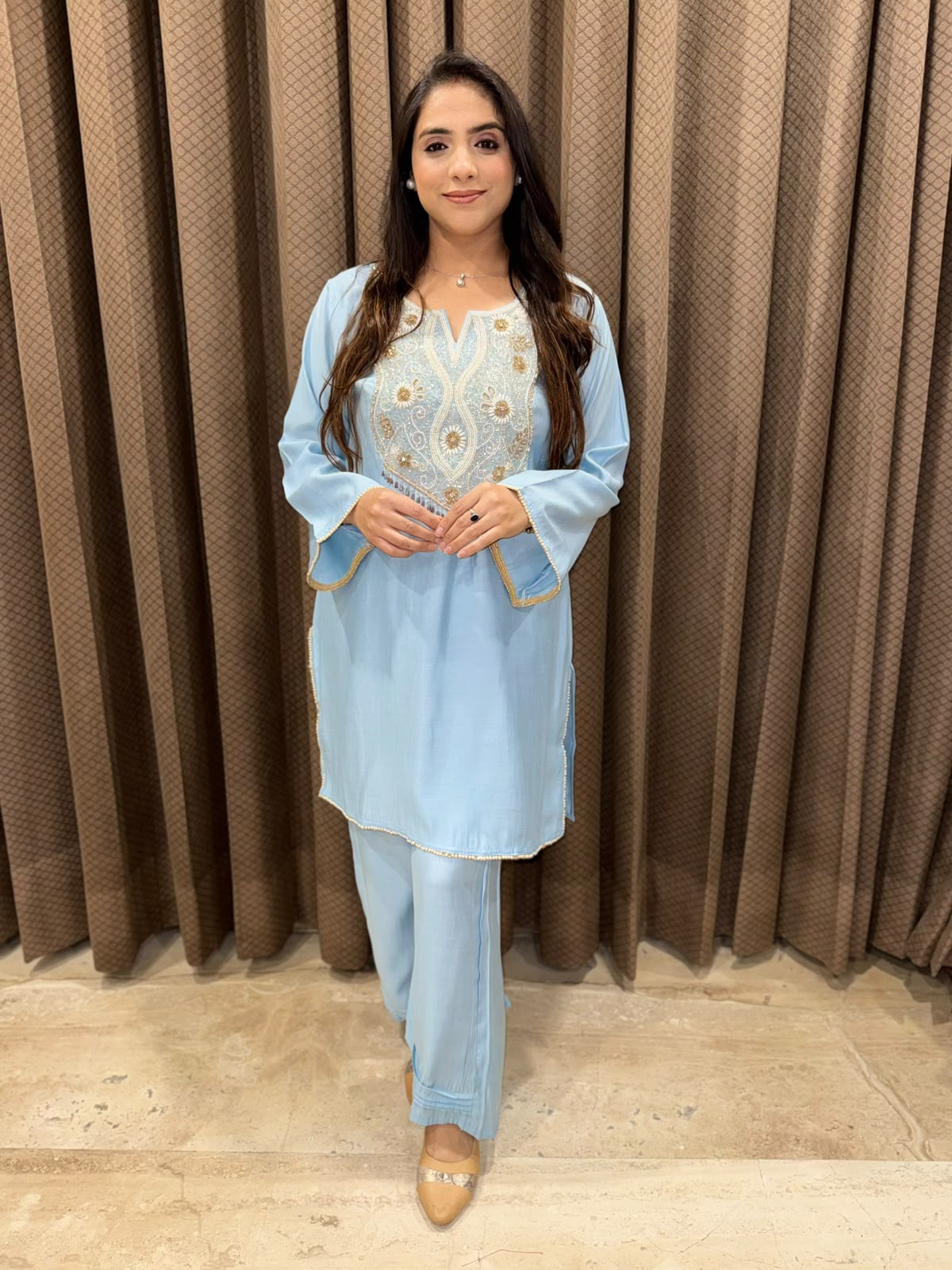 Exclusive Blue Co-ord set with handwork detailing