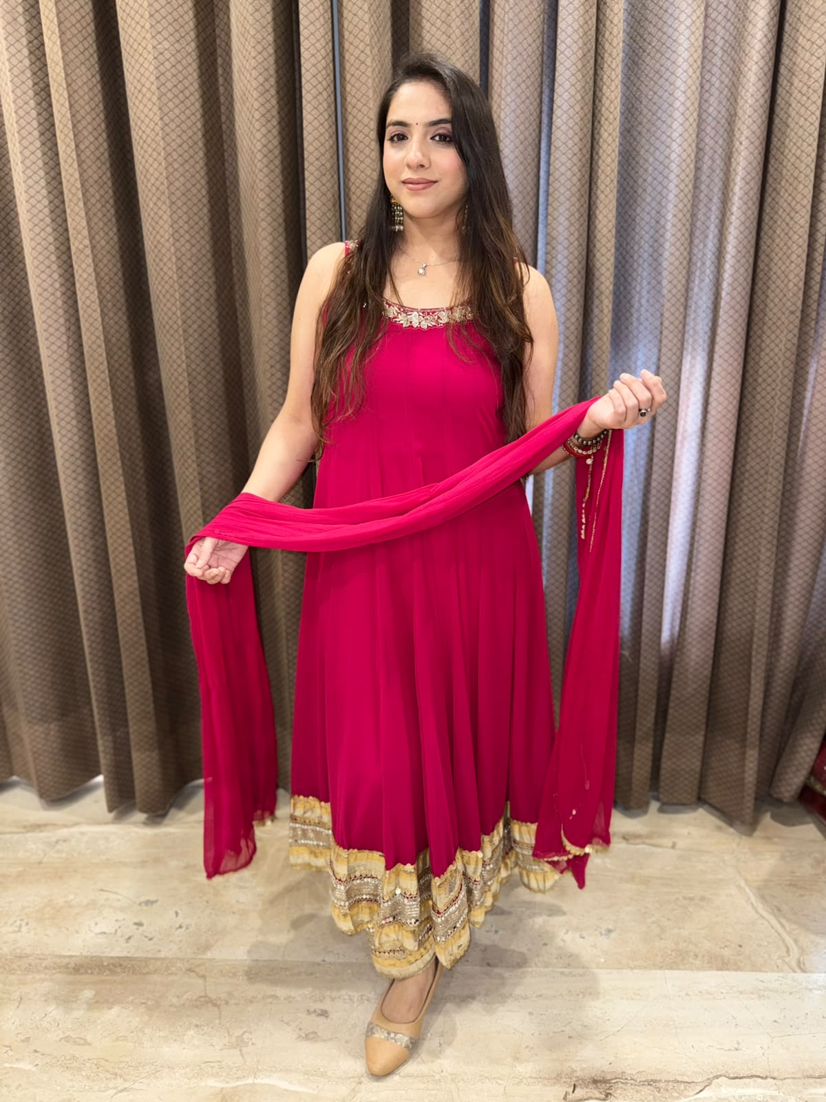 Designer Magenta anarkali set with dupatta & handwork