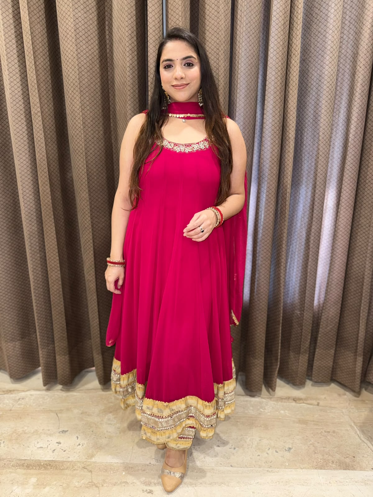 Designer Magenta anarkali set with dupatta & handwork