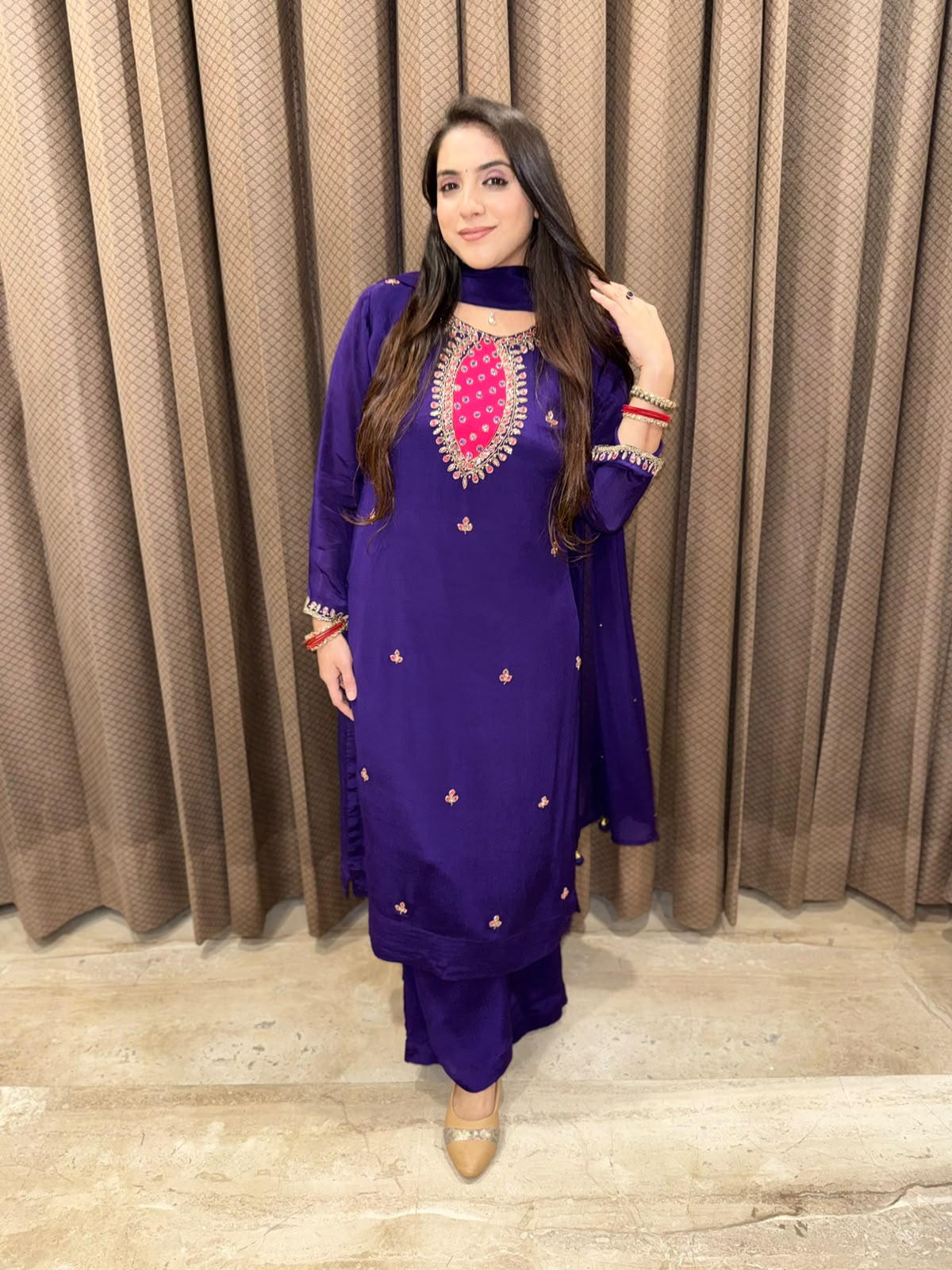 Designer Purple Straight suit with dupatta & handwork