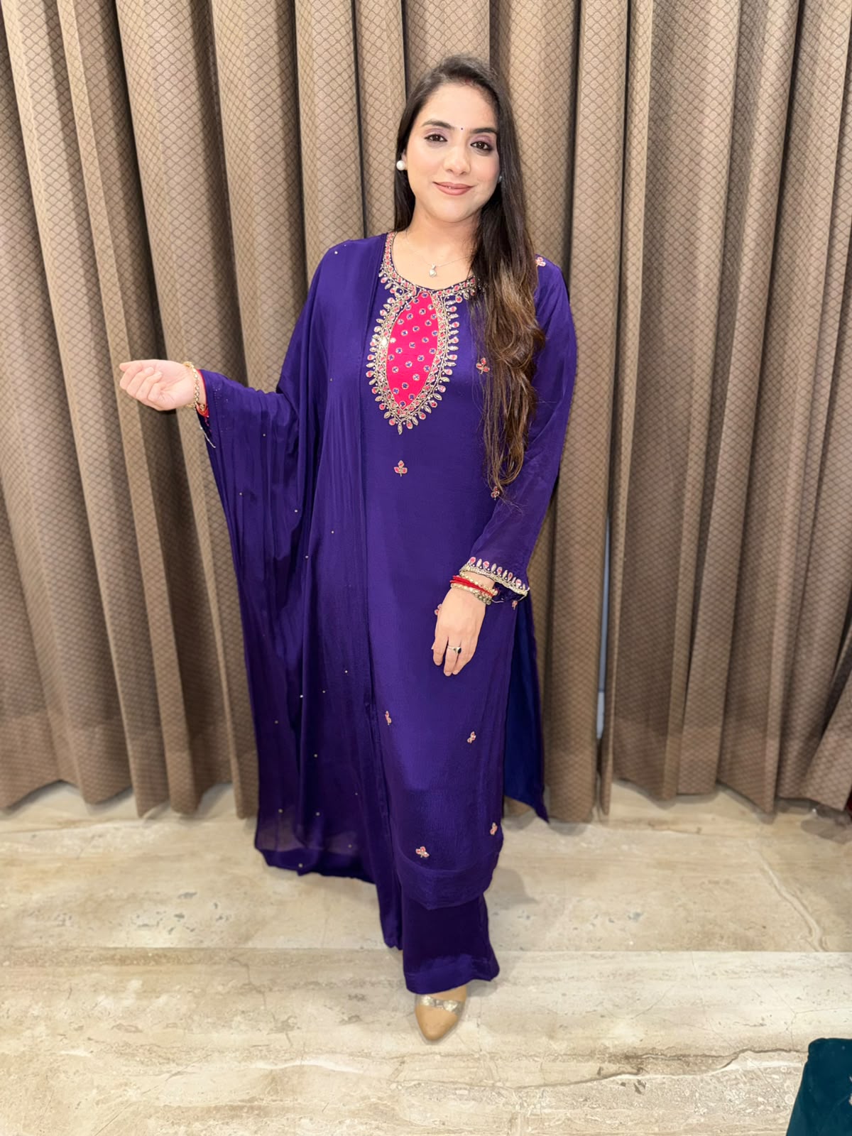 Designer Purple Straight suit with dupatta & handwork