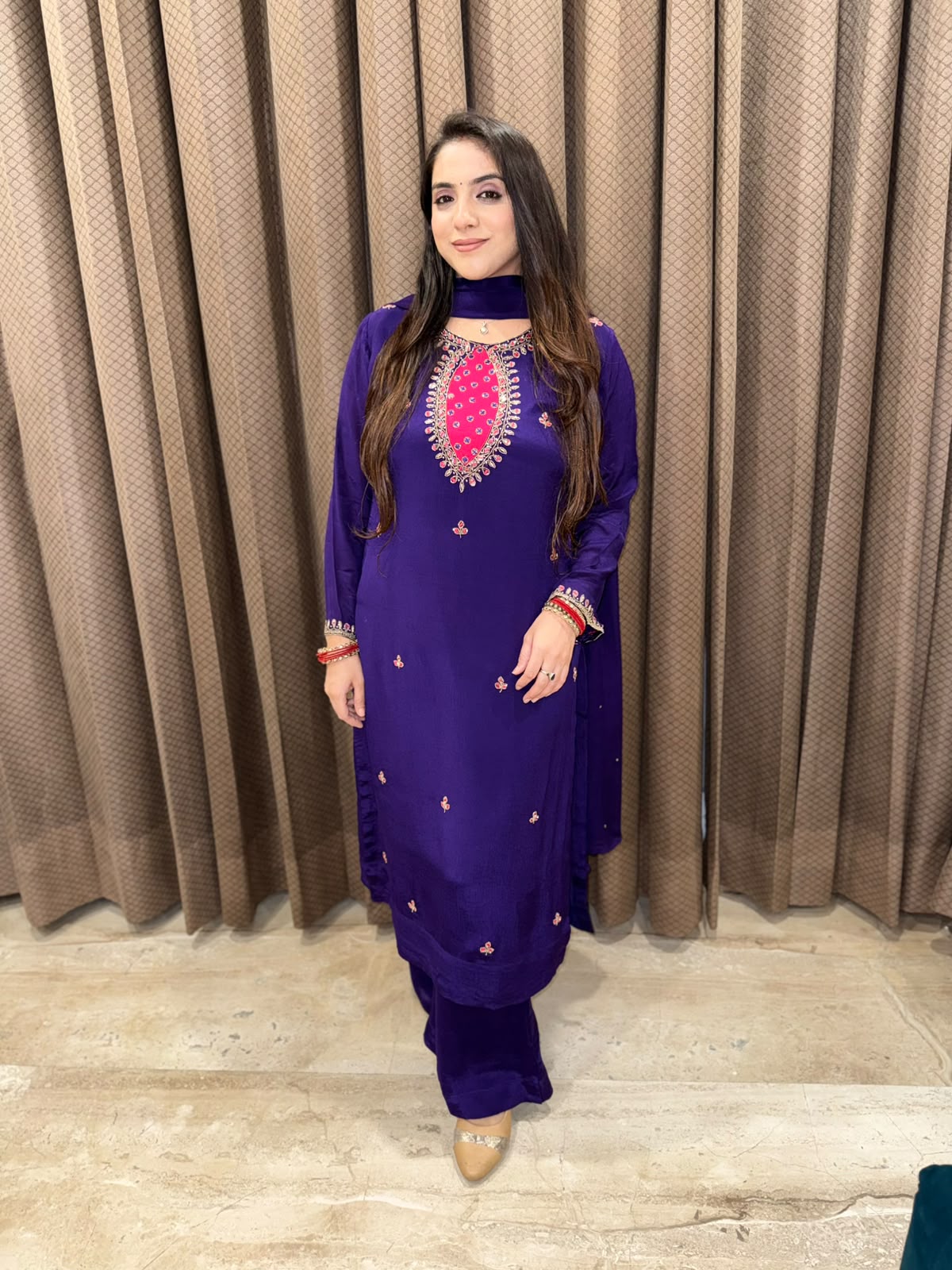 Designer Purple Straight suit with dupatta & handwork