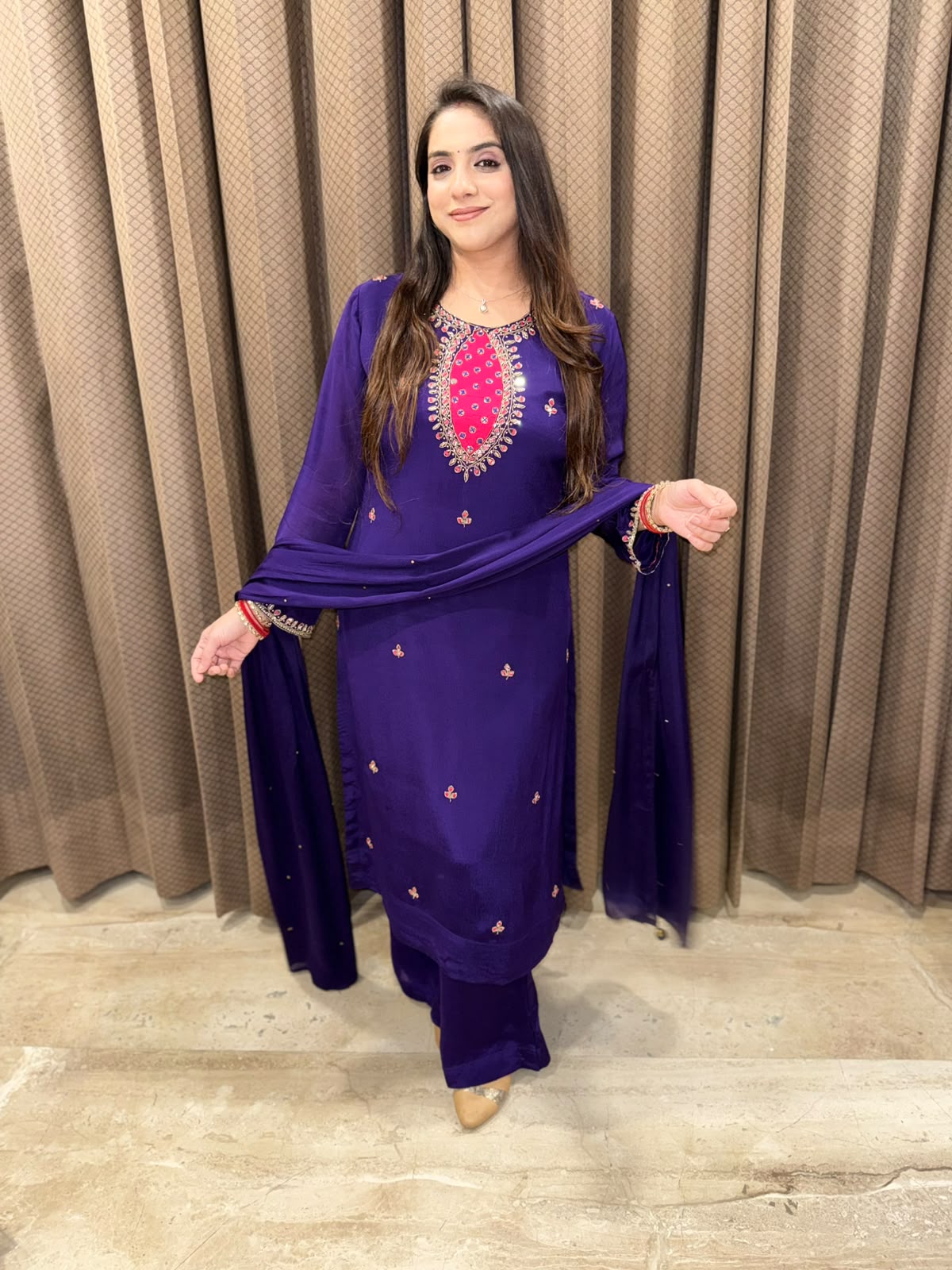 Designer Purple Straight suit with dupatta & handwork